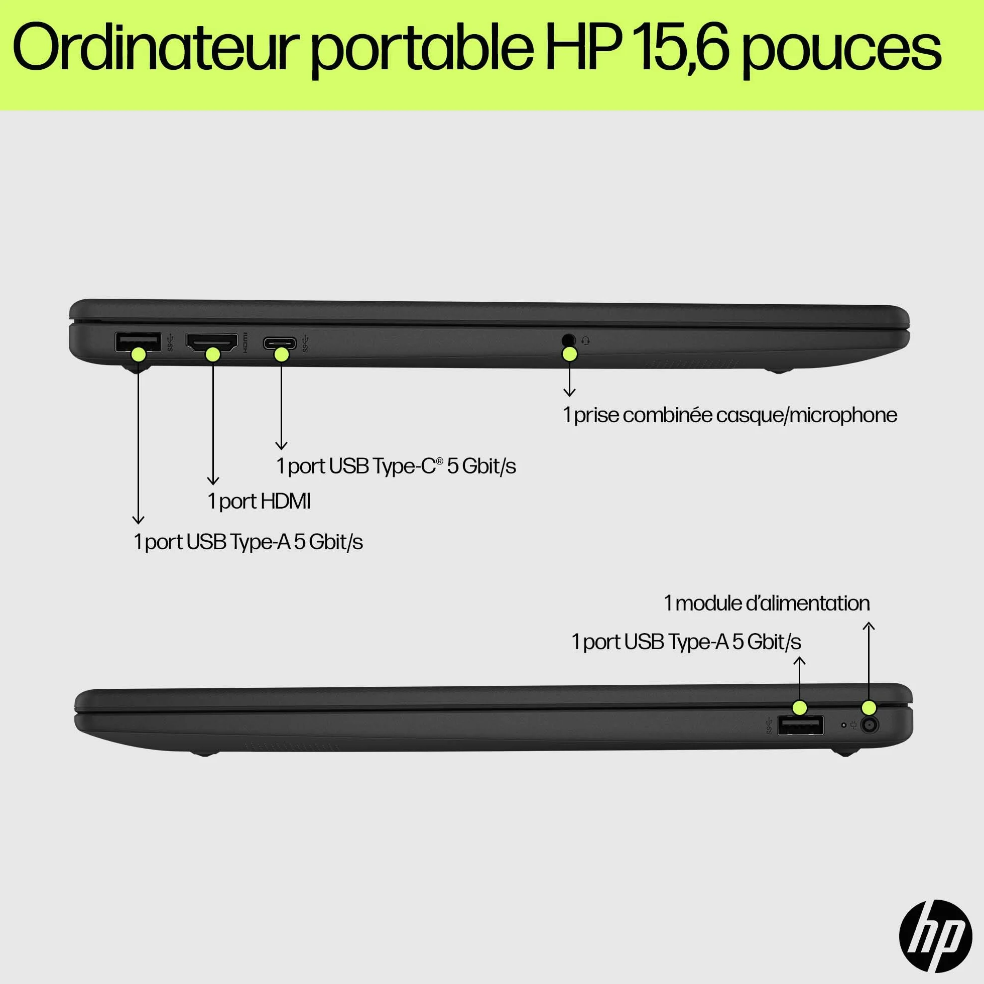 HP 15-fd0001sf Ordinateur Portable 15,6" FHD, Intel Celeron N100, 4 Go RAM, 128 Go UFS, Gris AZERTY