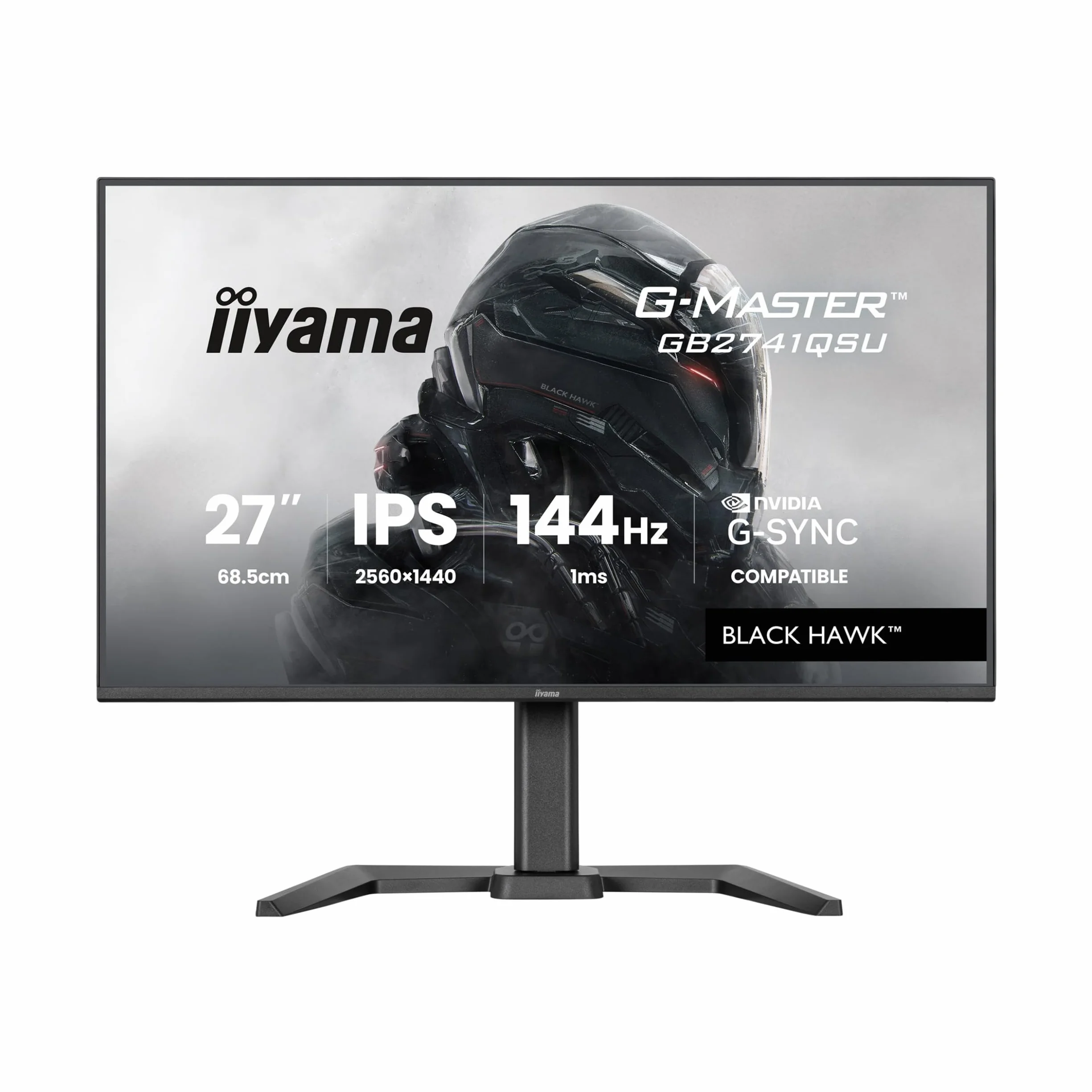 iiyama Ecran G-Master Black Hawk, GB2741QSU-B1 IPS, Adaptive Sync, QHD@144Hz, 1ms, 350cd, HP, HDMI/DP/USB HUB, réglable en Hauteur, Black Tuner, G-Sync Compatible
