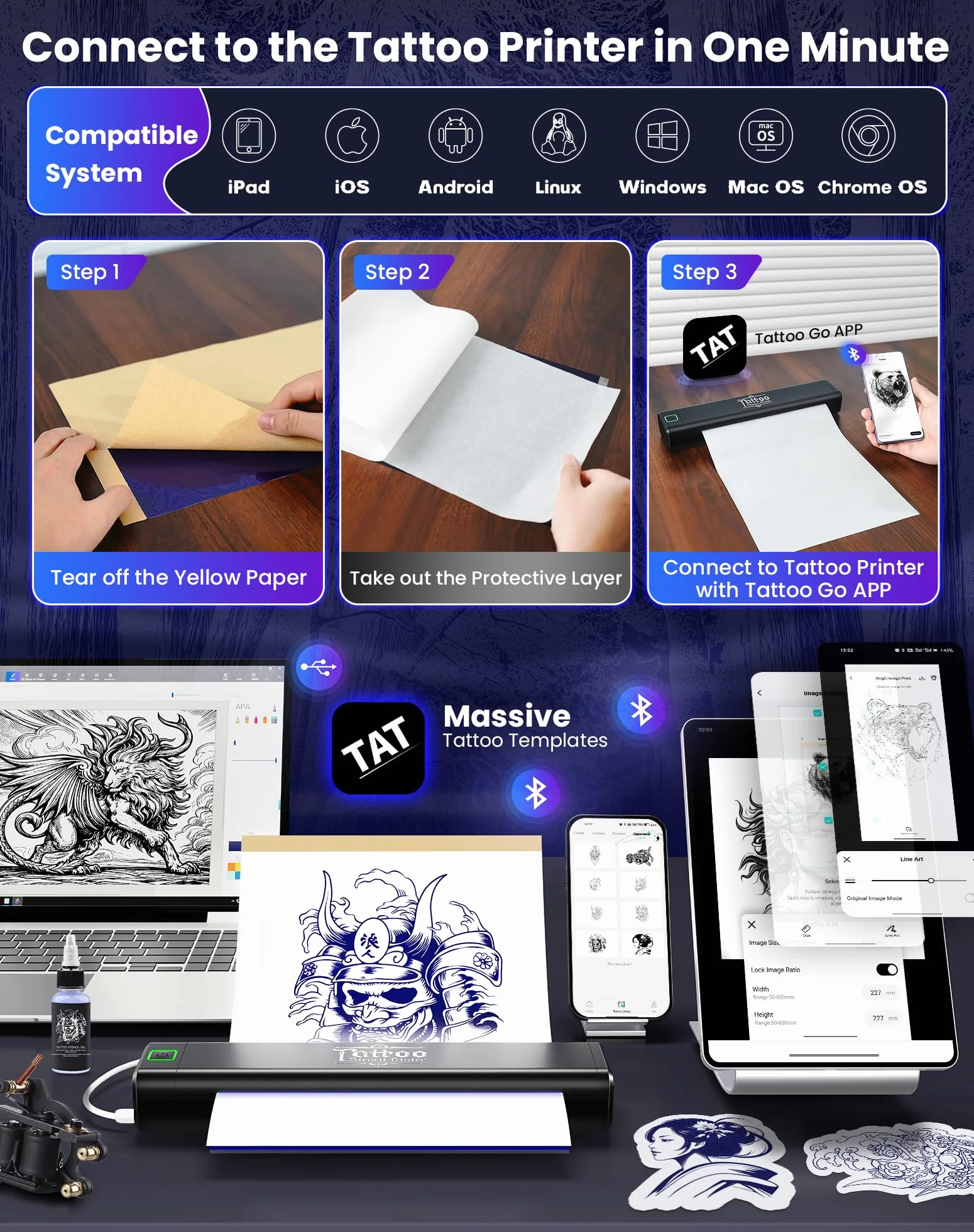 vretti Thermocopieur Tatouage Bluetooth P84, 5 Feuilles A4 Papier Transfert Imprimante, Machine Copieur iOS Android Mac