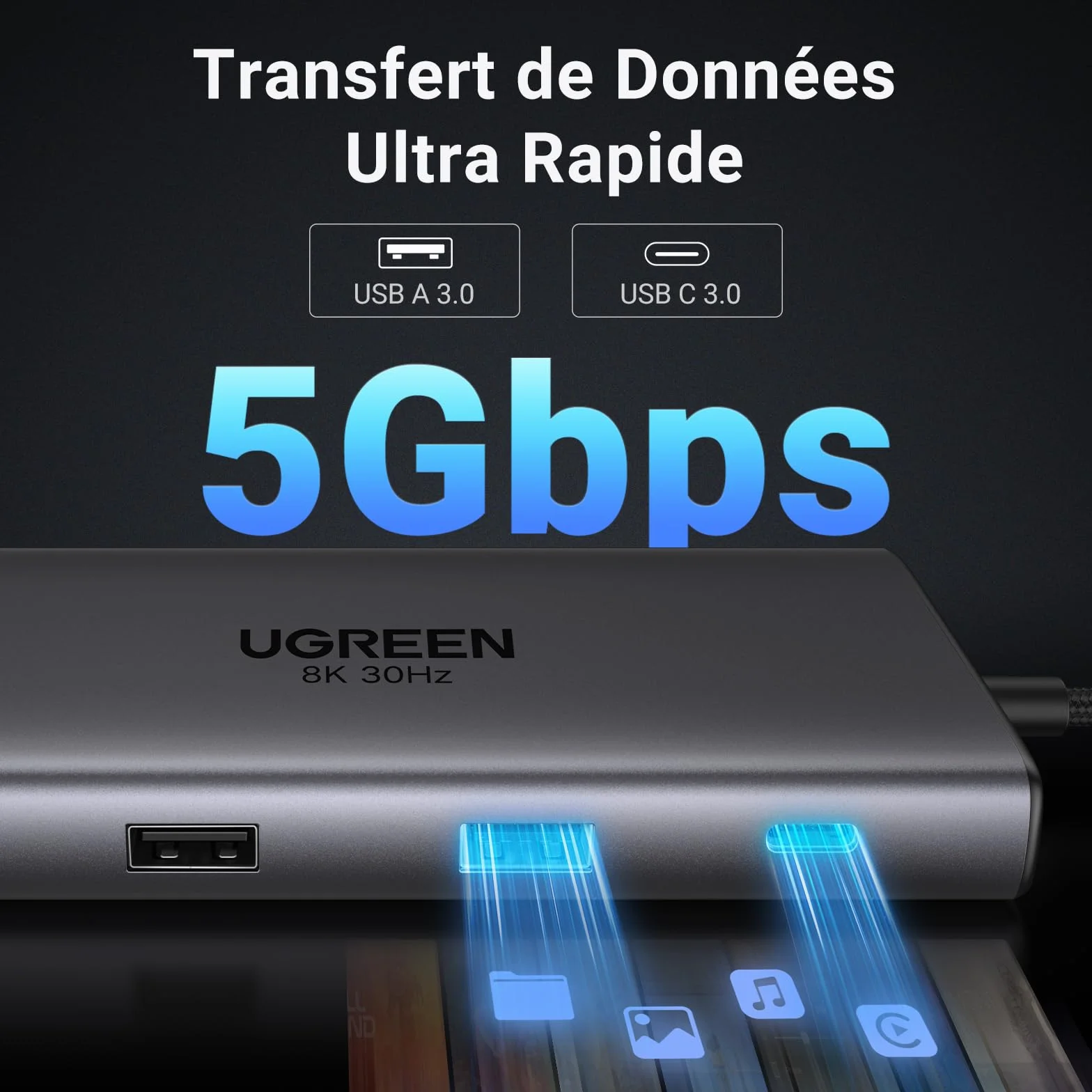 UGREEN Revodok Pro 210 Hub USB C Double HDMI 4K60Hz 8K30Hz 10 en 1 Docking Station Ethernet Gigabit PD 100W Charge Lecteur SD TF