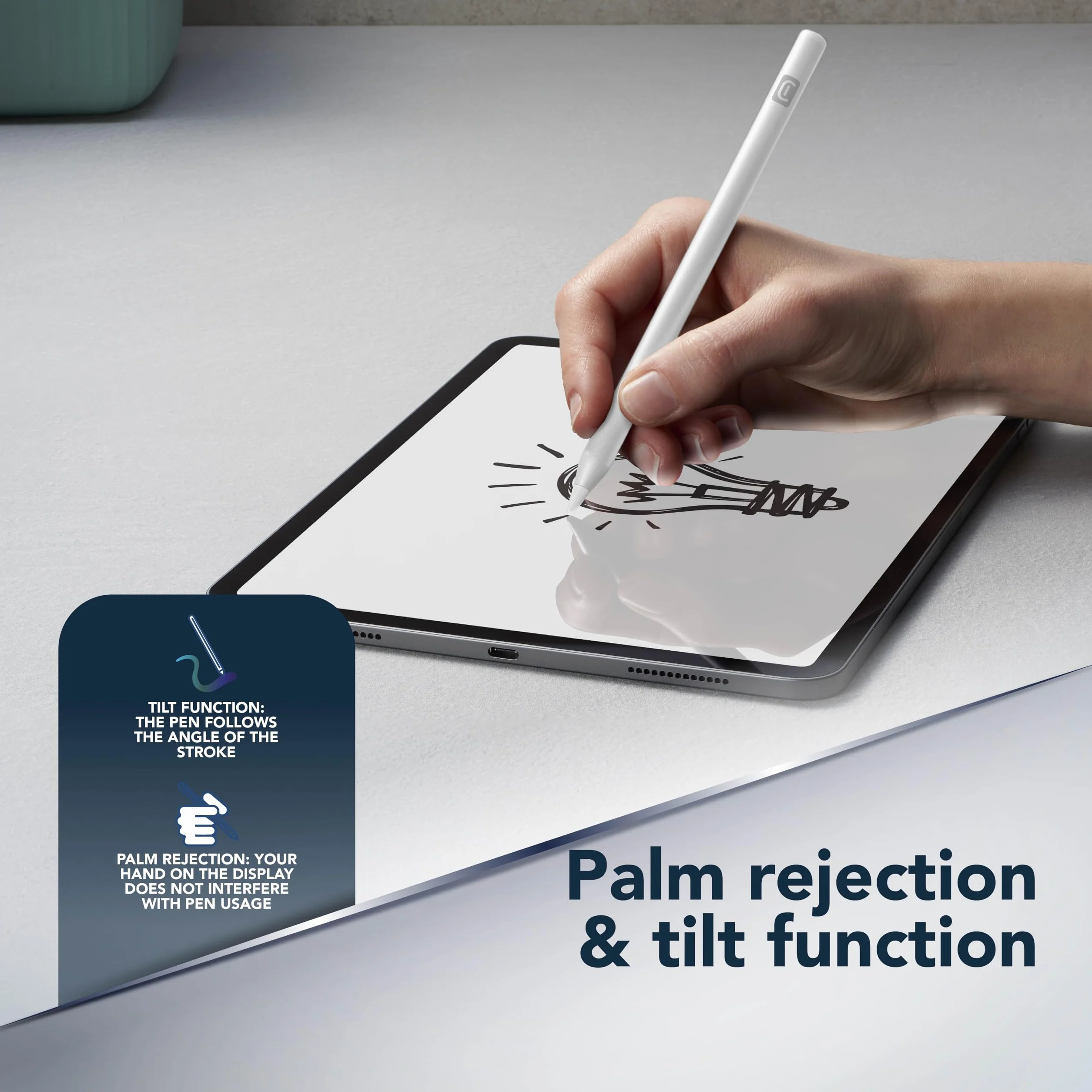 Cellularline Stylus Pen with Magnetic Attachment Tilt Function Palm Rejection White for iPad