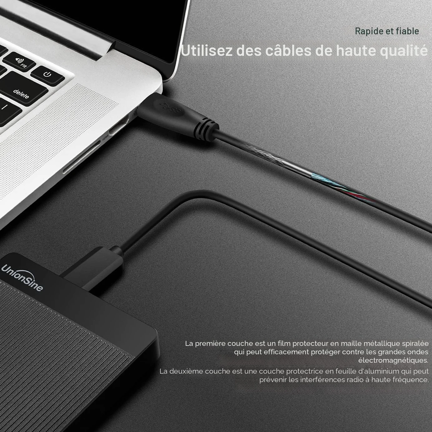 UnionSine Disque Dur Externe Portable 500Go 2.5" USB 3.0 SATA HDD Noir