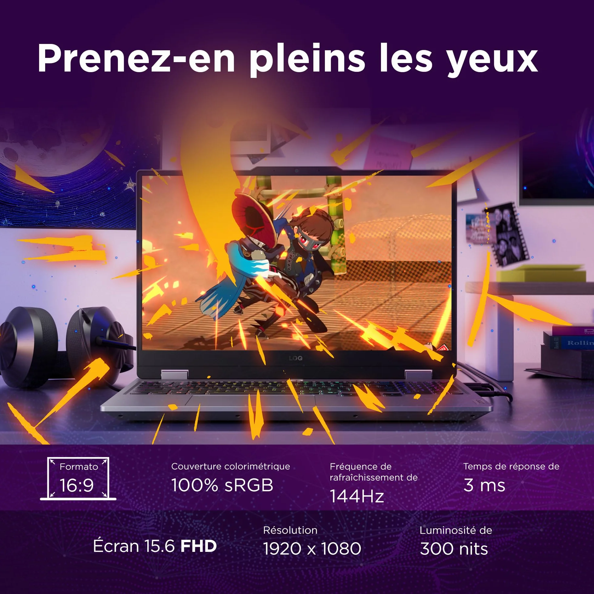 Lenovo LOQ 15IRX10 Ordinateur Portable Gaming 15.6" FHD 144Hz Intel Core i5-13450HX RAM 16Go SSD 512Go NVIDIA RTX 5060 8GB Clavier AZERTY Gris