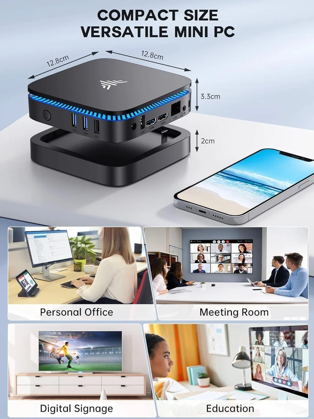ACEMAGICIAN Mini PC Intel N5030 3,1 GHz 12 Go LPDDR4 256 Go M.2 SSD Micro Ordinateur 4K UHD HDMI WLAN Bluetooth 4.2