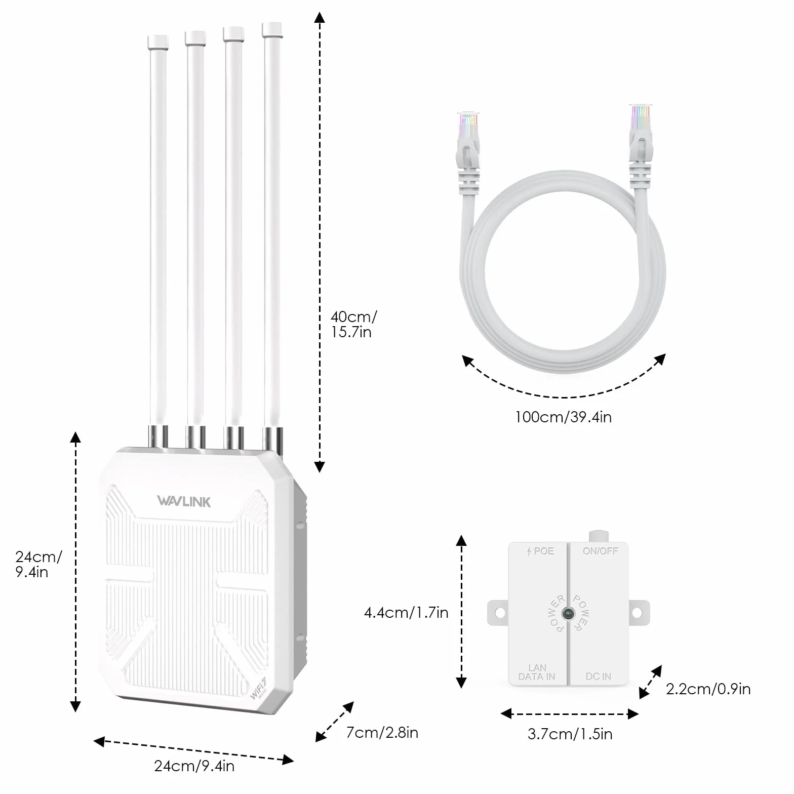 Routeur WiFi 7 WAVLINK Extérieur BE5100 Mesh IP67 Étanche PoE Antennes 8dBi Longue Portée