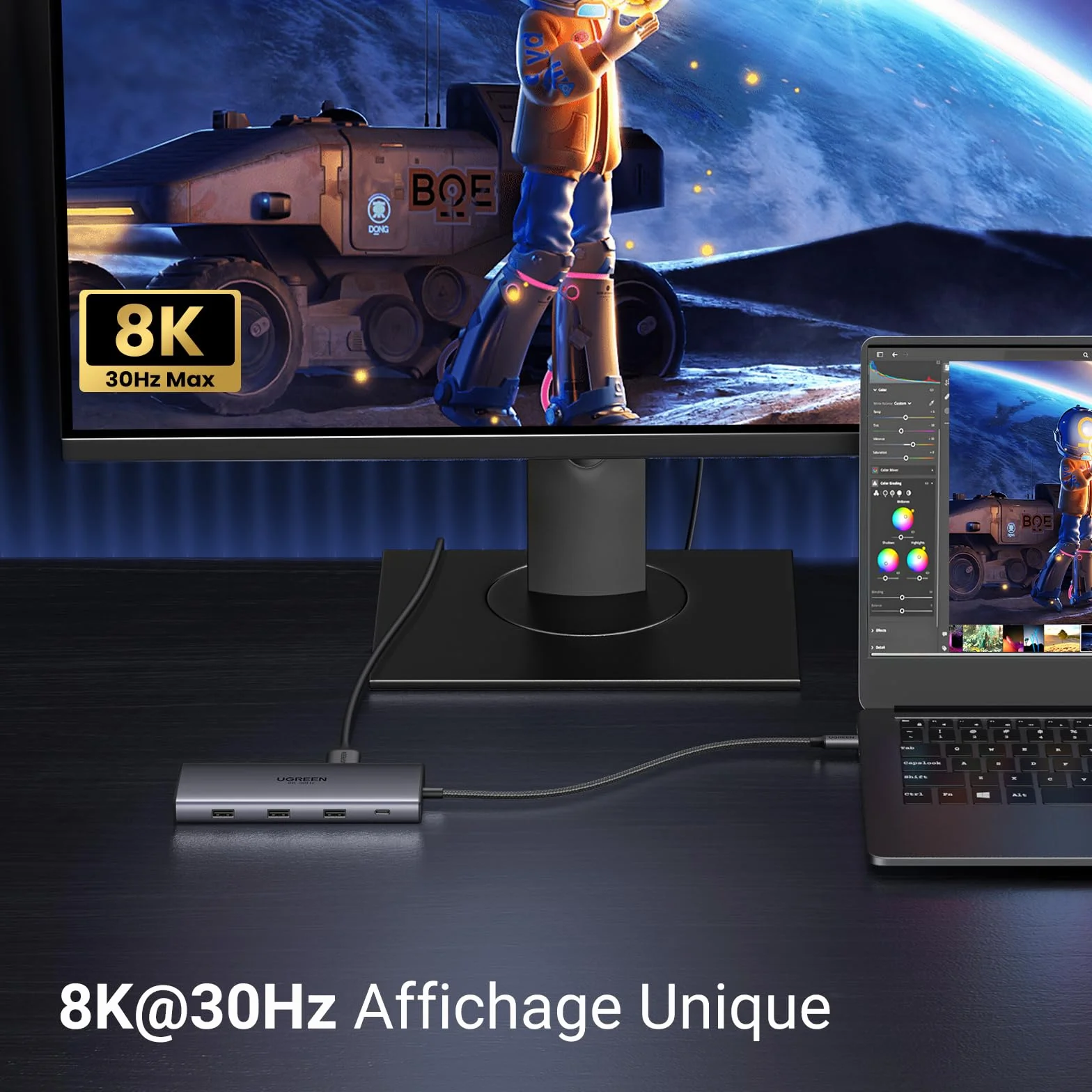 UGREEN Revodok Pro 210 Hub USB C Double HDMI 4K60Hz 8K30Hz 10 en 1 Docking Station Ethernet Gigabit PD 100W Charge Lecteur SD TF