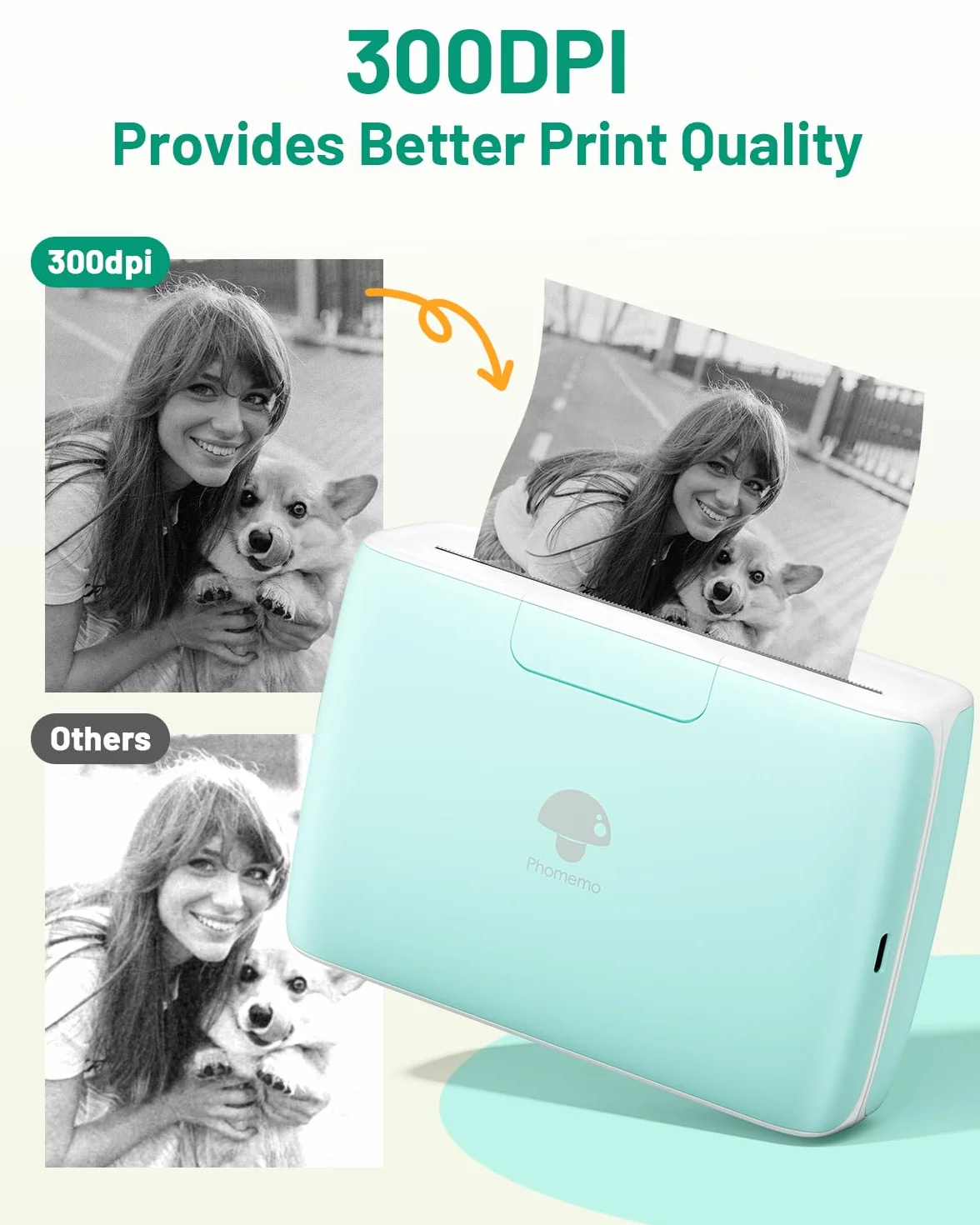 Phomemo M04S Mini Imprimante Thermique Portable, 53/80/110 mm, 300dpi, iOS Android, Vert