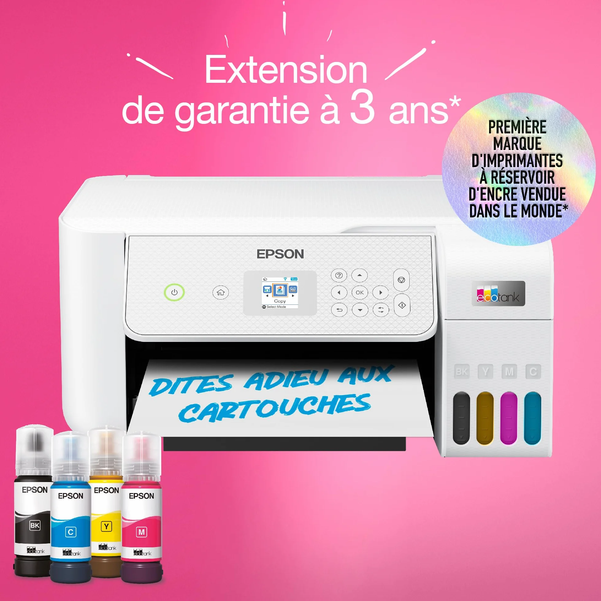 Epson EcoTank ET-2876 Imprimante A4 Wi-Fi Réservoir d'encre Copie Numérisation Écran LCD 3,7cm