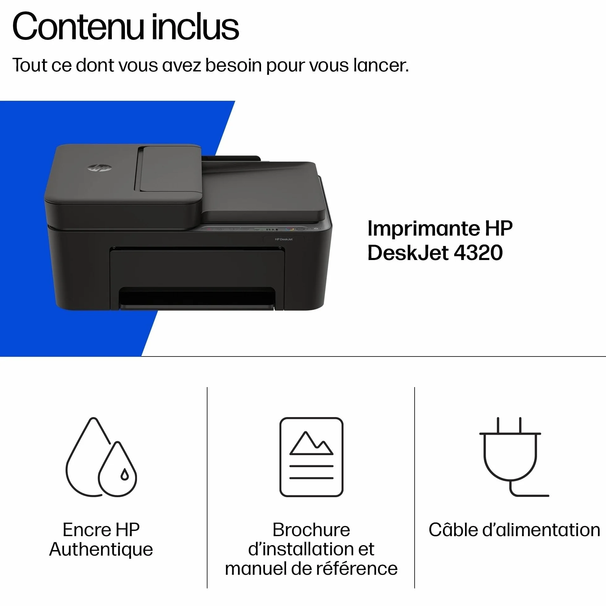 HP DeskJet 4320 Imprimante Multifonction Jet d'Encre A4 Couleur Wi-Fi ADF Noir