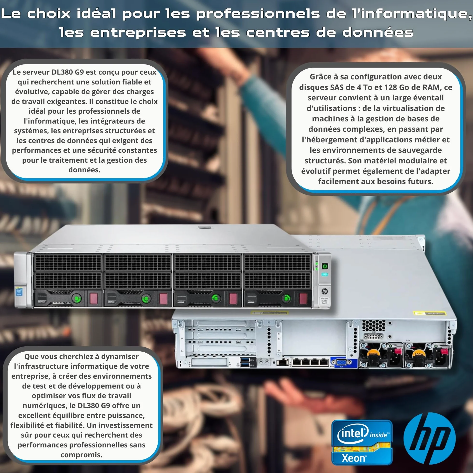 HP ProLiant DL380 Gen9 Serveur 2x Xeon 2690 V3 128 Go RAM 2x SAS 3.5" 4 To iLO H8404 Reconditionné