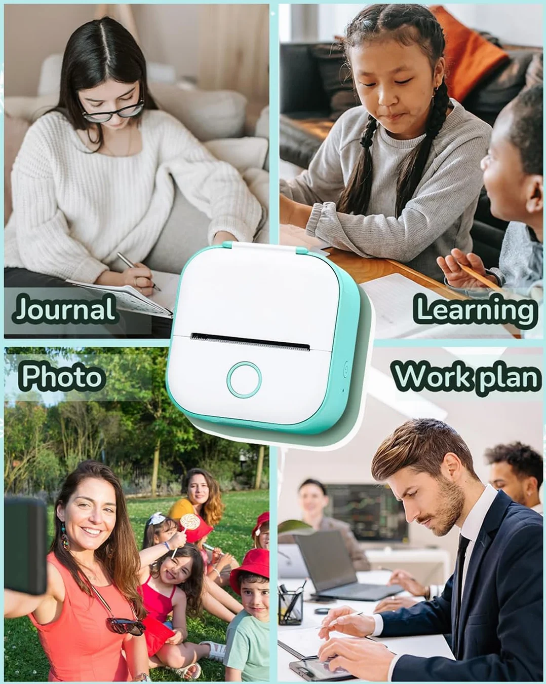 Imprimante Photo Thermique Portable T02 Mini Autocollant pour Apprentissage, Notes, Images, Vert