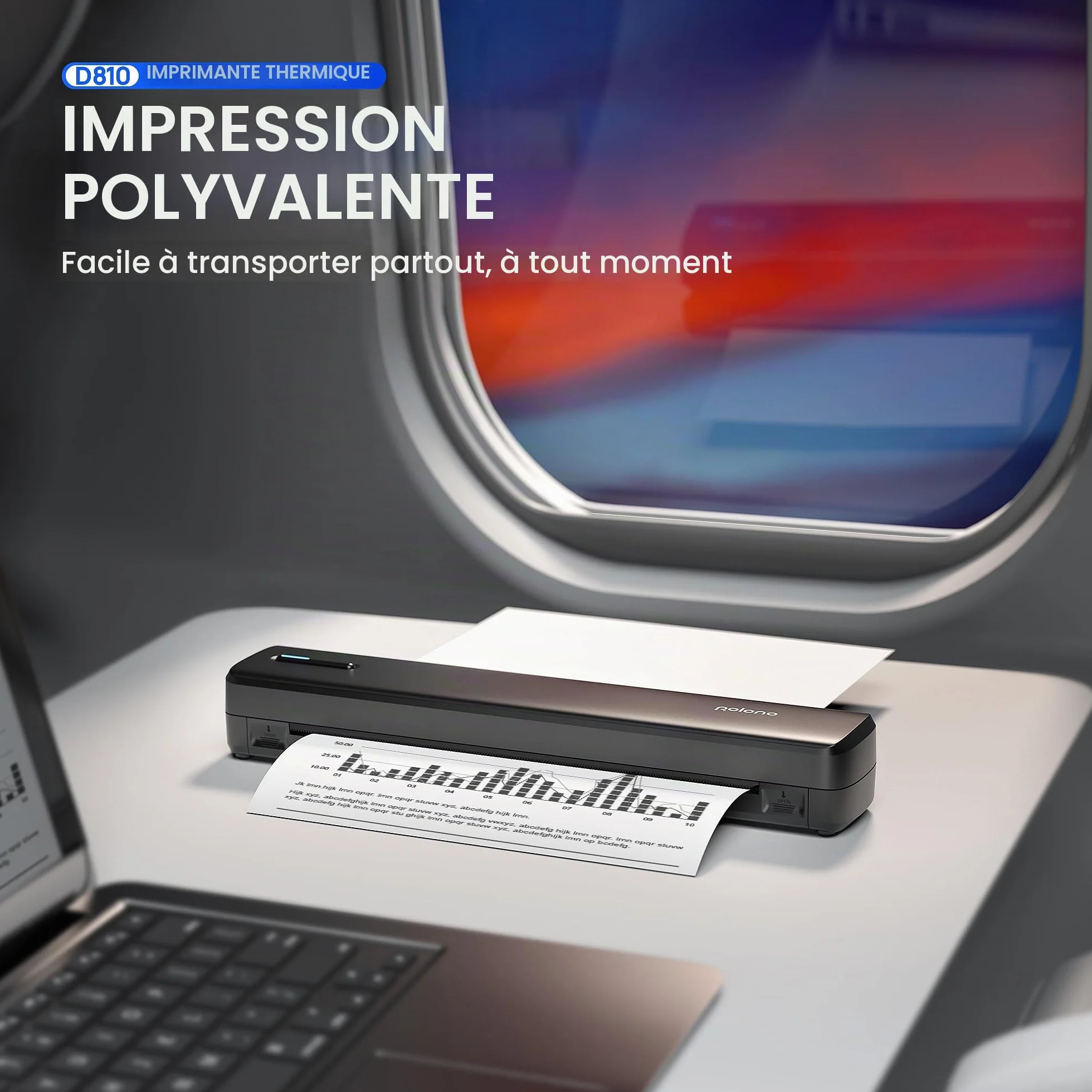 POLONO Imprimante thermique A4 sans fil portable pour voyage, compatible iOS Android ordinateur