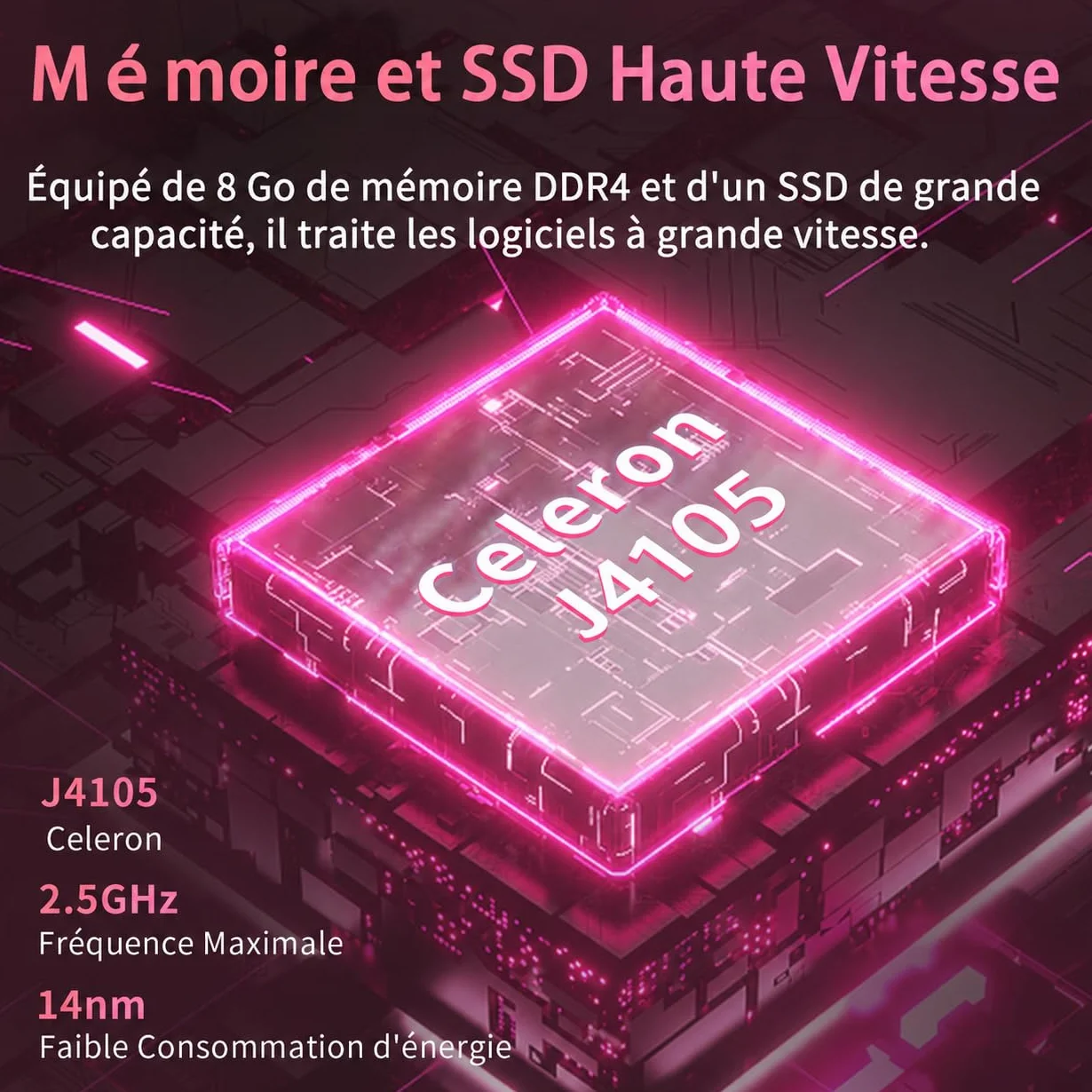 Ordinateur Portable 14 Pouces Celeron J4105 Win11 Pro 8 Go DDR4 IPS 1920x1080 AZERTY Or Rose 8GB+256G SSD