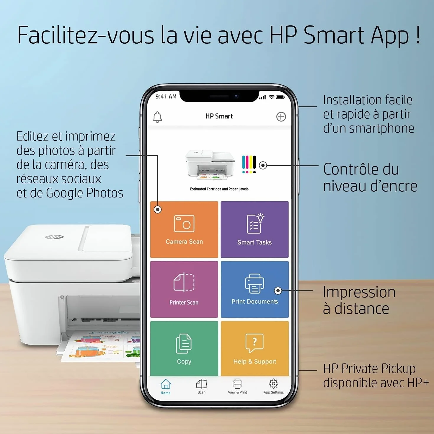 HP DeskJet 4120e Imprimante tout en un Jet d'encre couleur avec Scan, Impression, Wifi, Chargeur automatique de documents