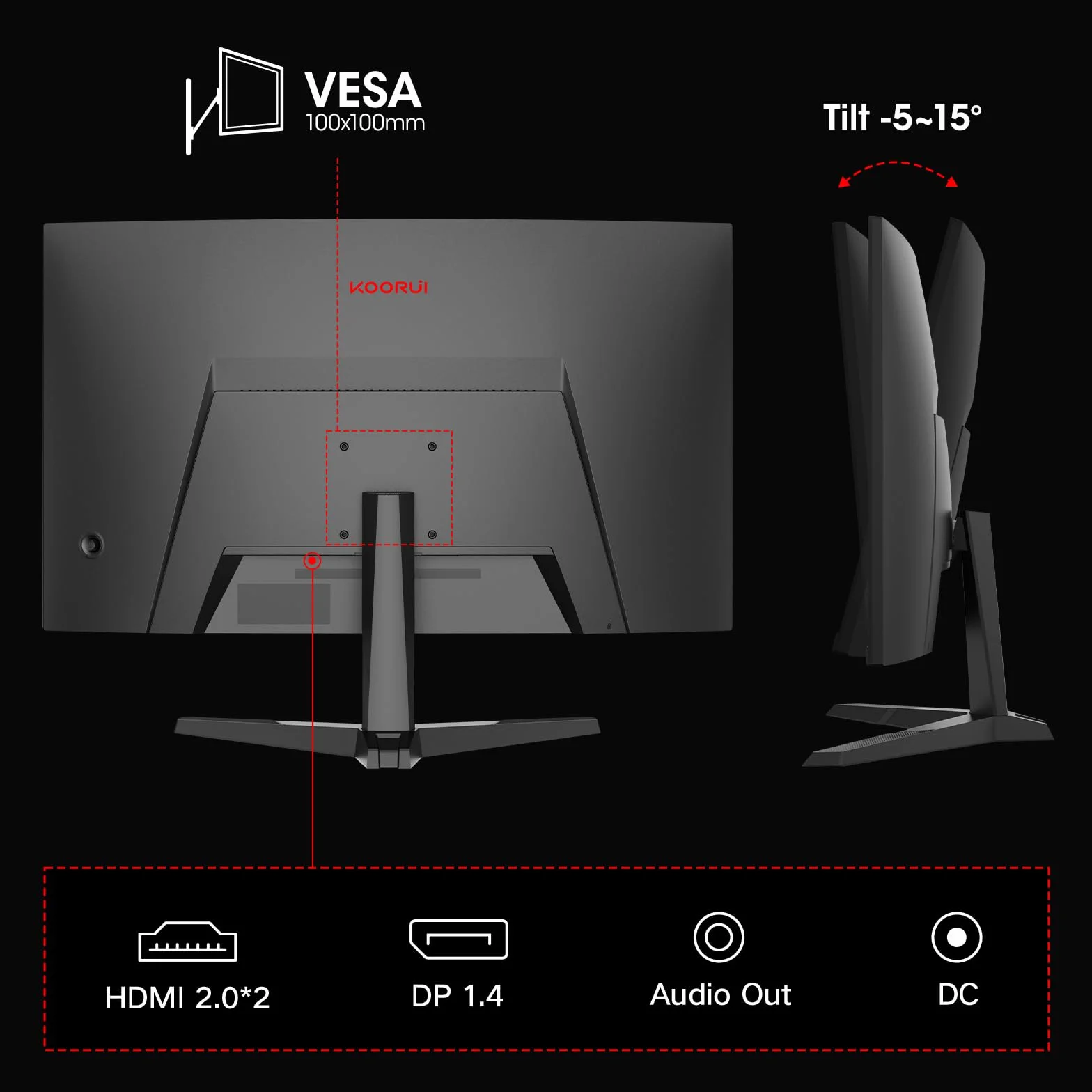 KOORUI 27" Ecran PC Gaming Incurvé 1500R Moniteur Dalle VA QHD 2560X1440 180Hz 1MS DCI-P3 85% HDMI/DP
