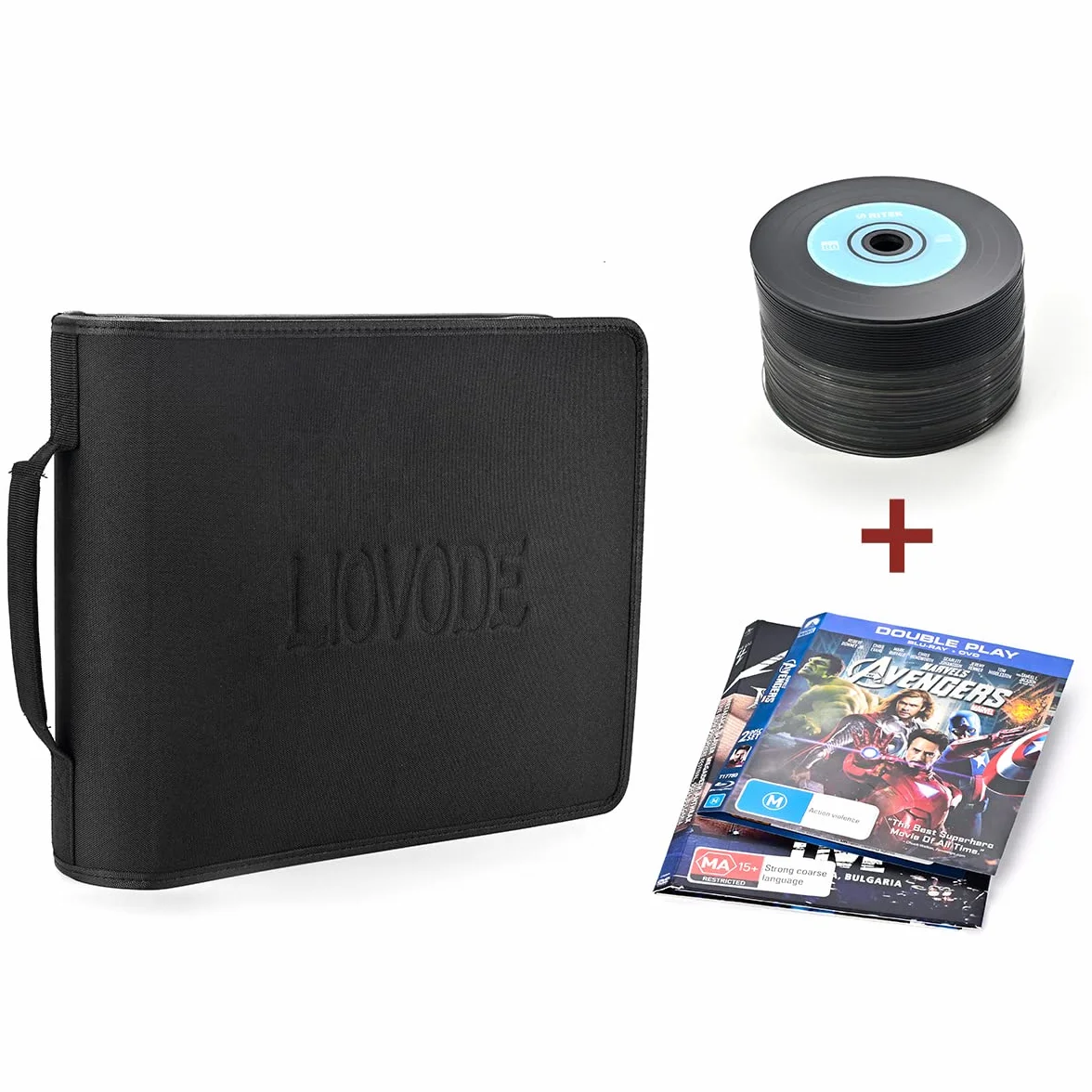 LIOVODE Étui de rangement DVD pour 128 DVD et 64 livrets, noir