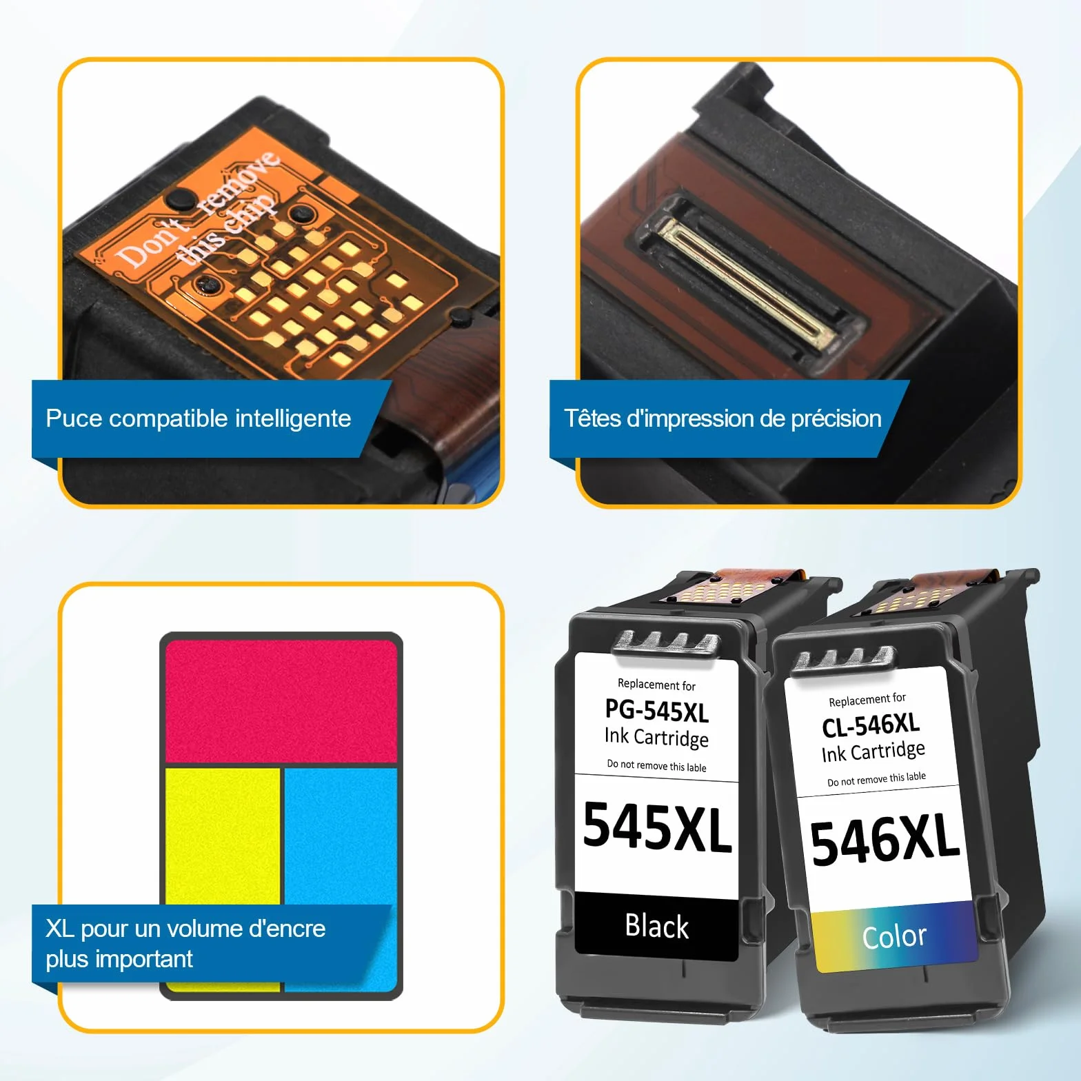 Cartouche Canon 545 546 XL PG-545XL CL-546XL pour Pixma TS3350 MG2500 MG2950 (Noir et Couleur)