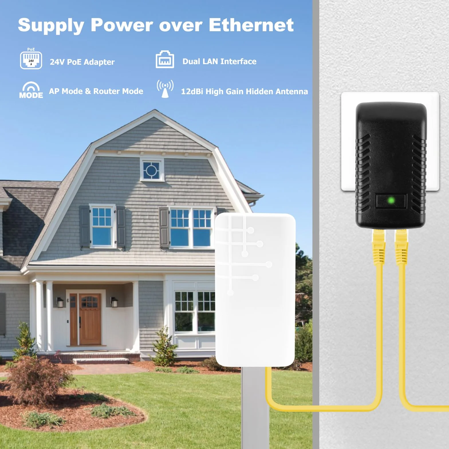 Répéteur WiFi Extérieur 300Mbit/s 2.4GHz Amplificateur WiFi Puissant Outdoor avec Mode Repeater/AP, Couverture 200m
