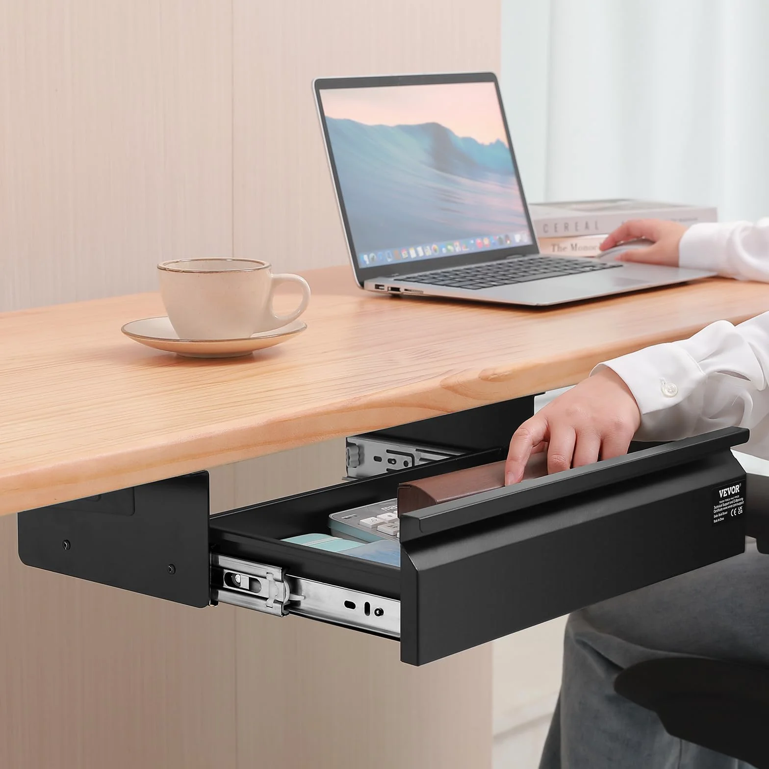 VEVOR Tiroir Coulissant sous Bureau, 440x223x101 mm, Organisateur de Rangement Caché, Capacité 5 kg
