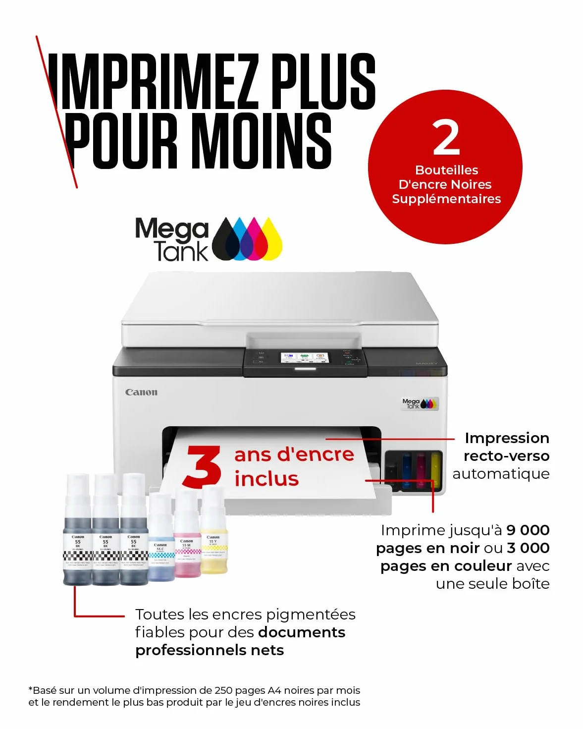 Canon MAXIFY GX1050 Imprimante A4 Couleur MegaTank Tout-en-Un Jet d'encre Wi-Fi Ethernet USB