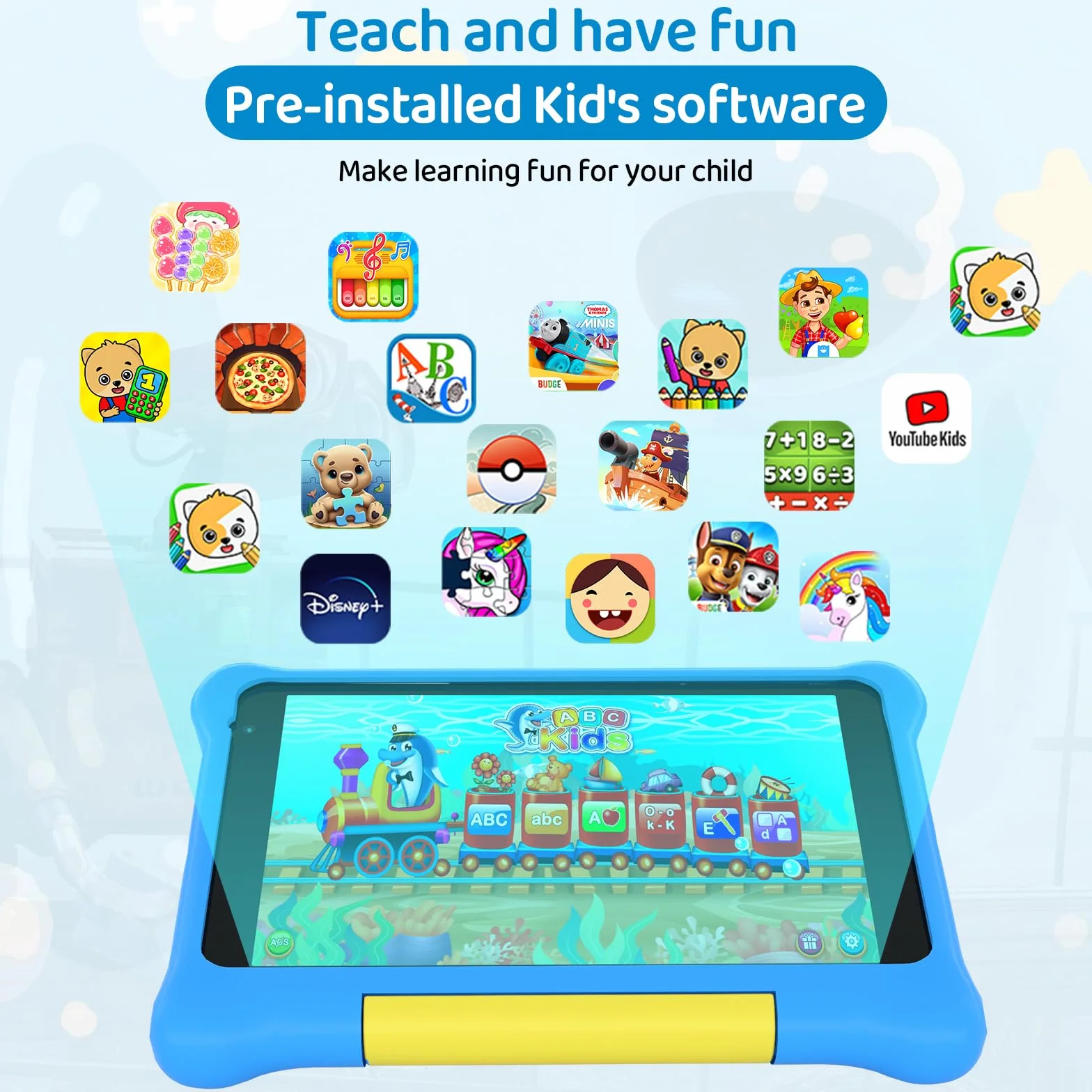 Tablette Enfants 7 Pouces Android 5Go+32Go+128Go Applications Préinstallées Contrôle Parental 1024x600 2500mAh Caméra Double WiFi 6 BT5.2 Bleu