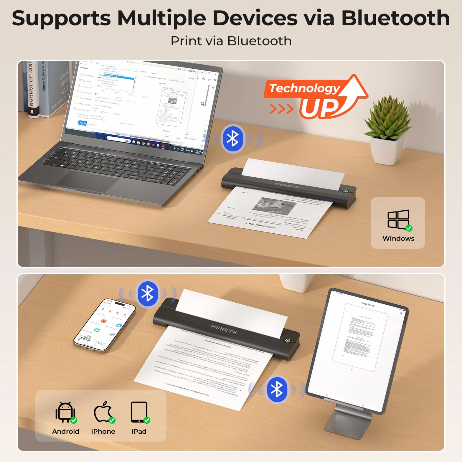MUNBYN ITP02 Imprimante Thermique A4 Bluetooth Portable sans Fil Noir