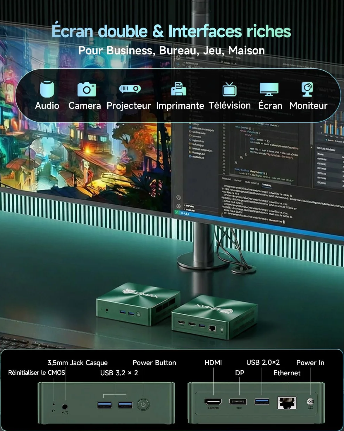 BMAX B6Turbo Mini PC Win 11 Pro Intel Core i5-8257U 16Go DDR4 512Go SSD Double 4K HDMI+DP WiFi 6 BT 5.2 USB3.2