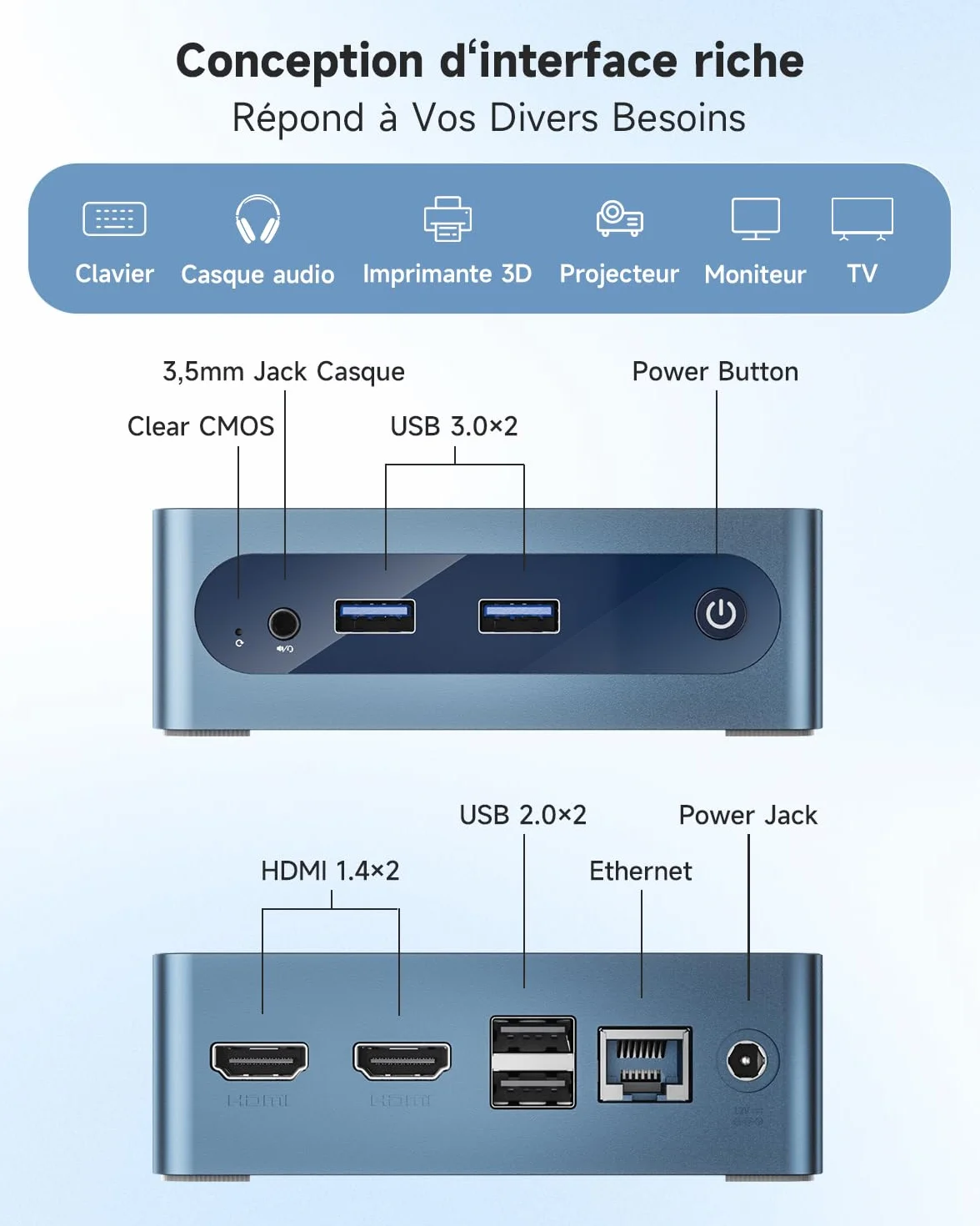 BMAX B1Plus Mini PC Win 11 Intel Celeron J3355 6 Go LPDDR3 RAM 128 Go eMMC SSD Ordinateur Bureau Double écran WiFi 5 BT5.0
