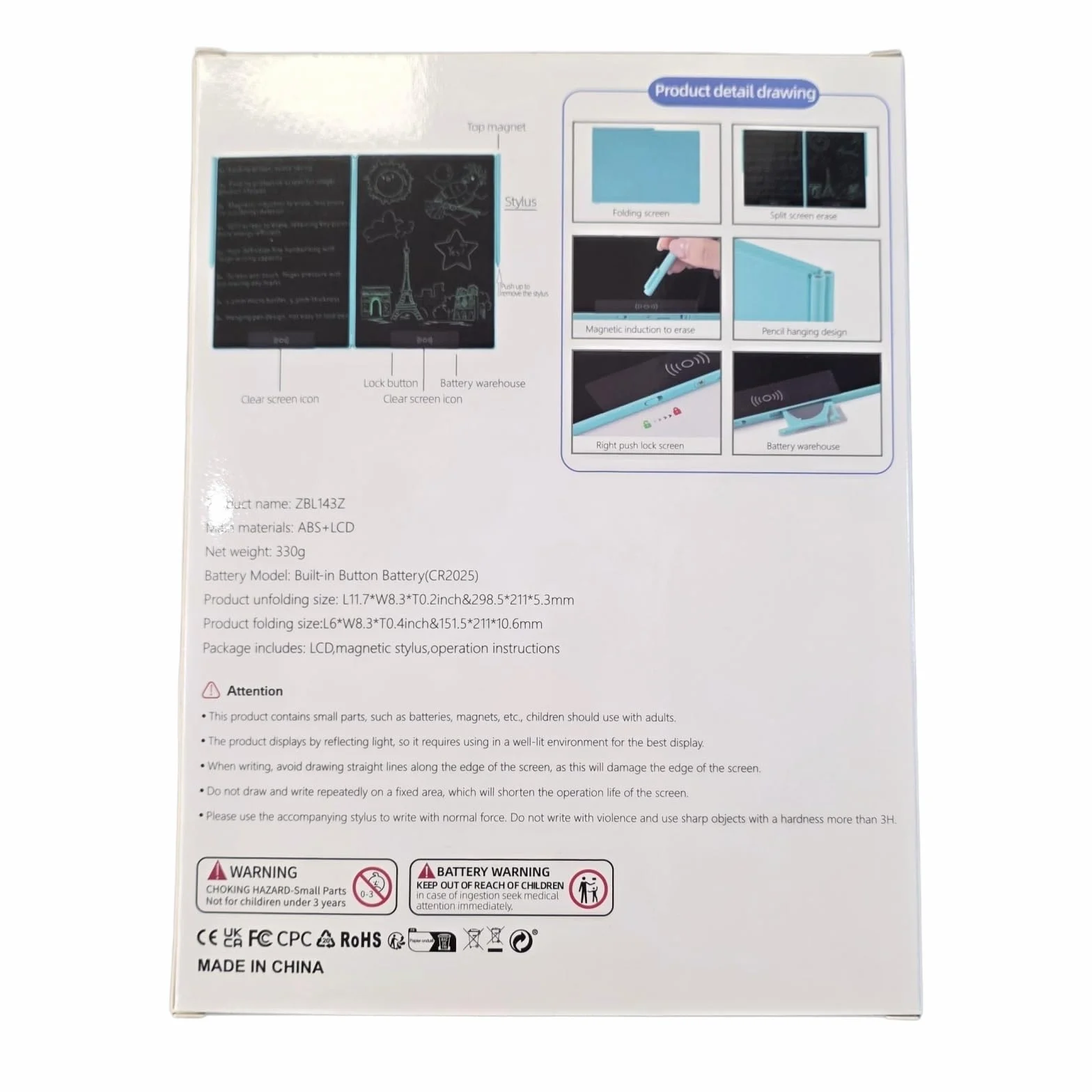 EMEBAY Tablette d'écriture LCD 14.3" Pliant Ultra Mince Bloc-Notes numérique effaçable