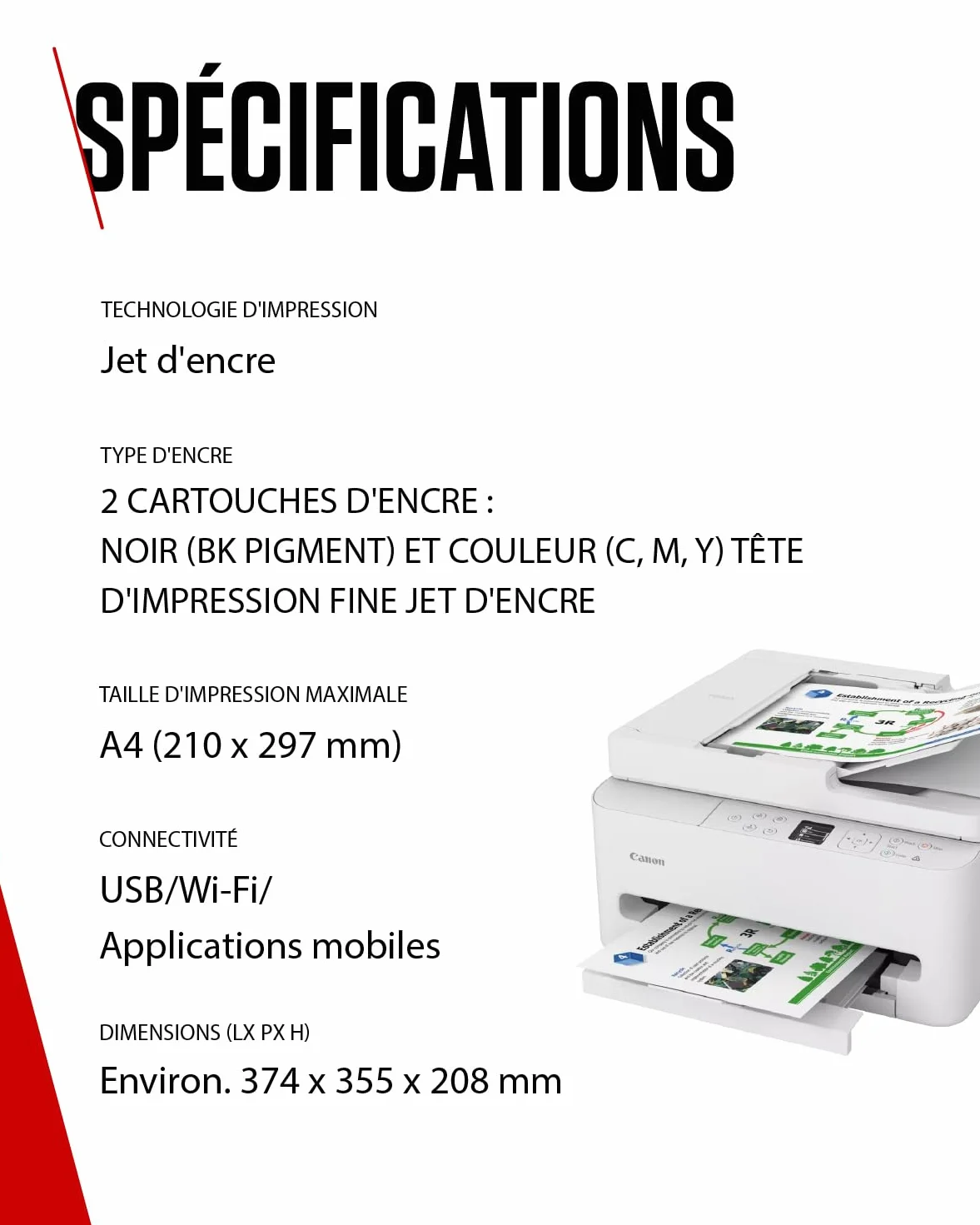 Canon PIXMA TS7550i Imprimante Multifonction Jet d'Encre Wi-Fi A4 Recto Verso