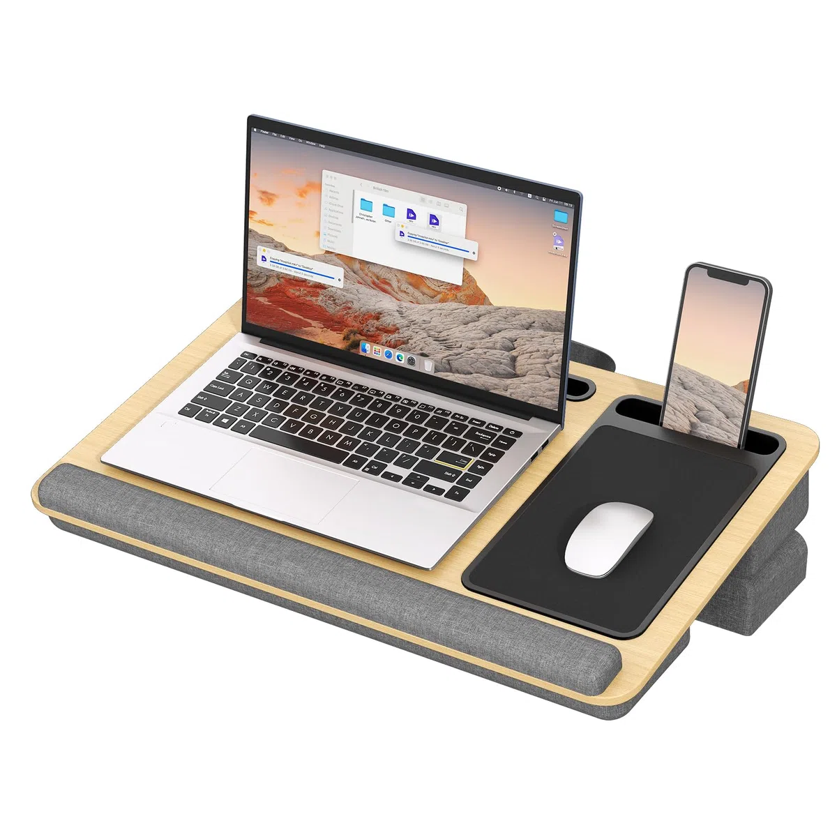 PUTORSEN Bureau Portable pour Ordinateur Portable jusqu'à 17,3 Pouces avec Coussin d'oreiller et Tapis de Souris, Jaune