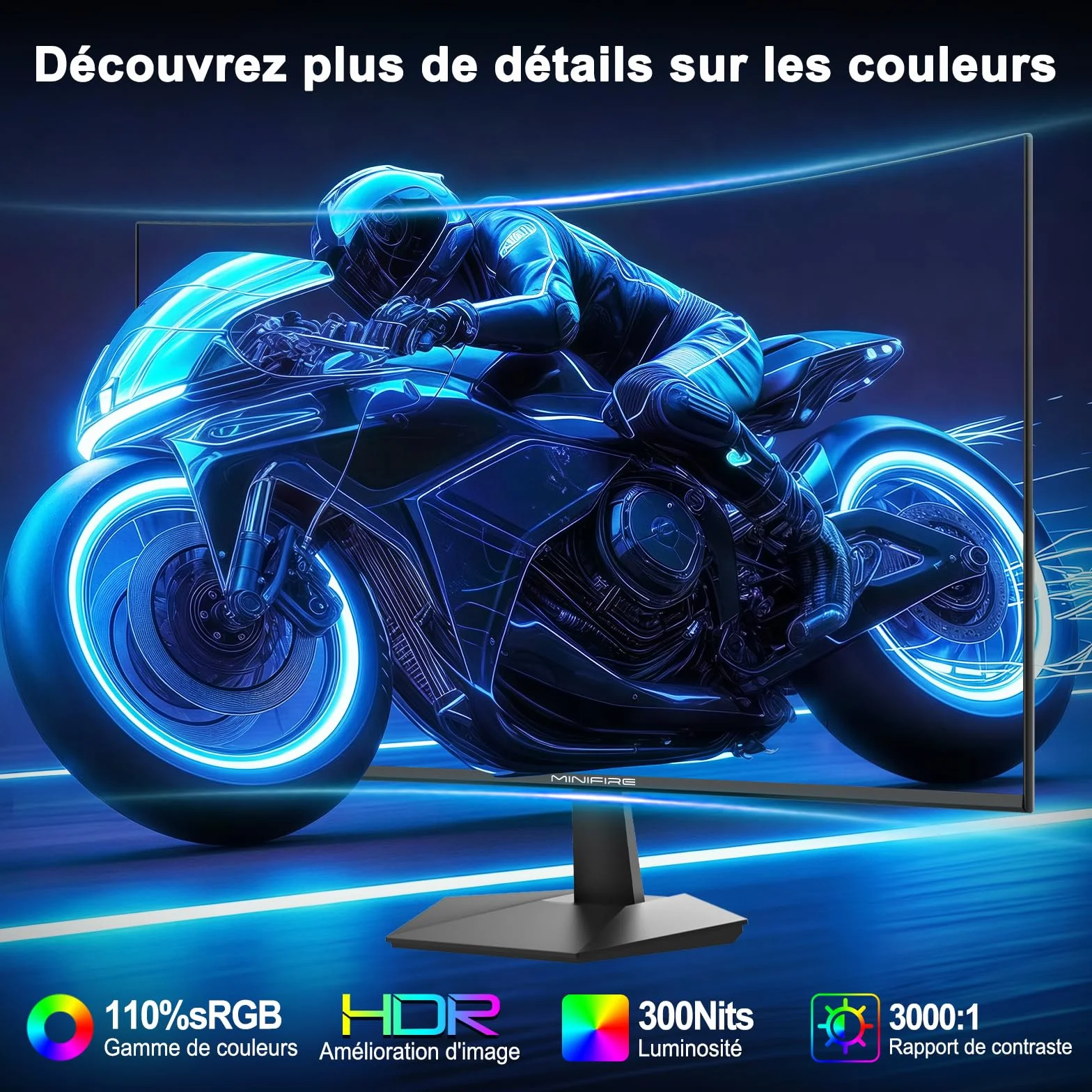 Minifire Ecran PC Gamer Incurvé 24 Pouces 160Hz FHD 1920x1080 1ms MPRT 110% sRGB 1500R Pied en métal Adaptive Sync VESA 100x100mm Inclinaison réglable HDMI2.0 DP1.4