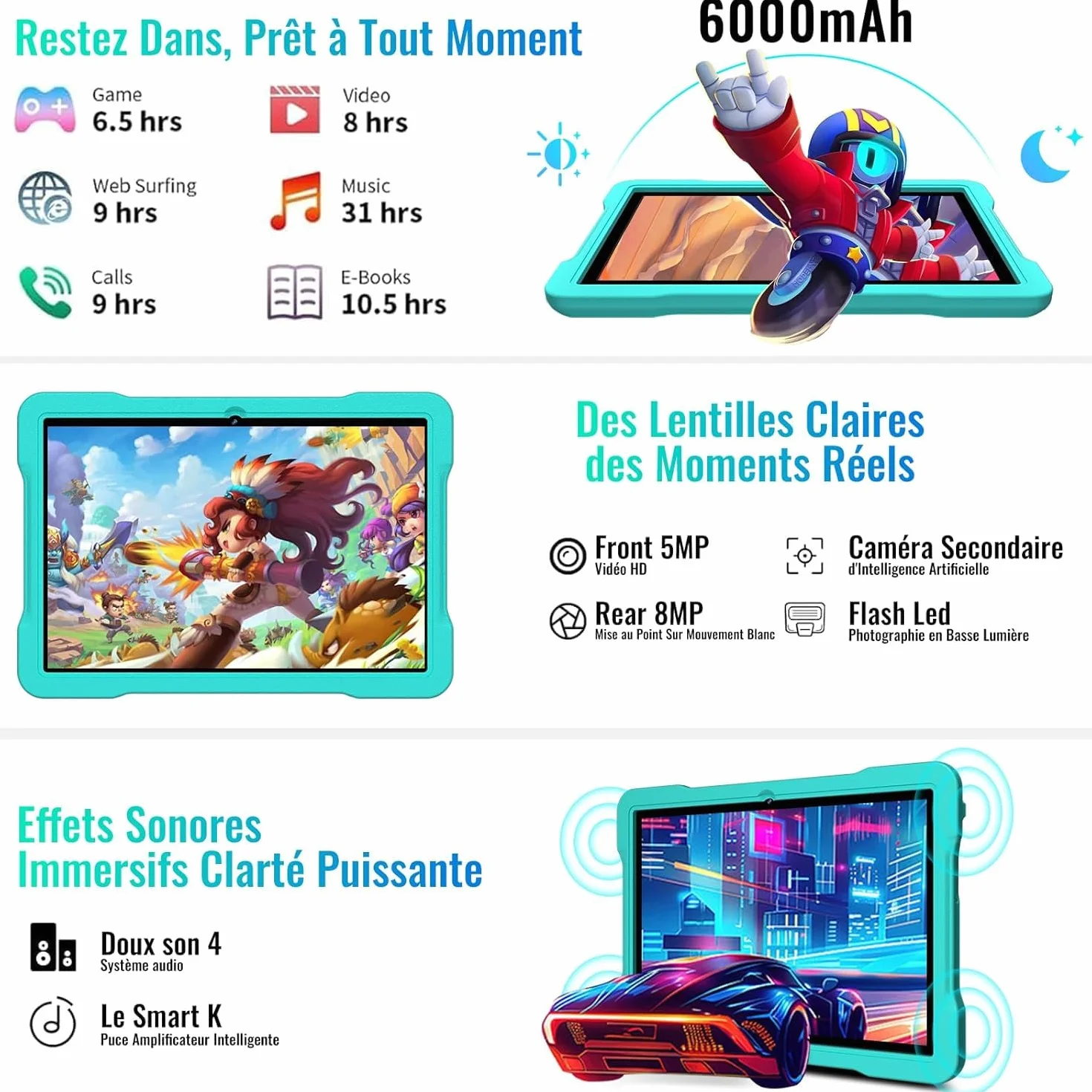 Tablette 10 Pouces Android 15 30Go RAM 2To Octa-Core 2.0 GHz WiFi 6 Bluetooth 5.0