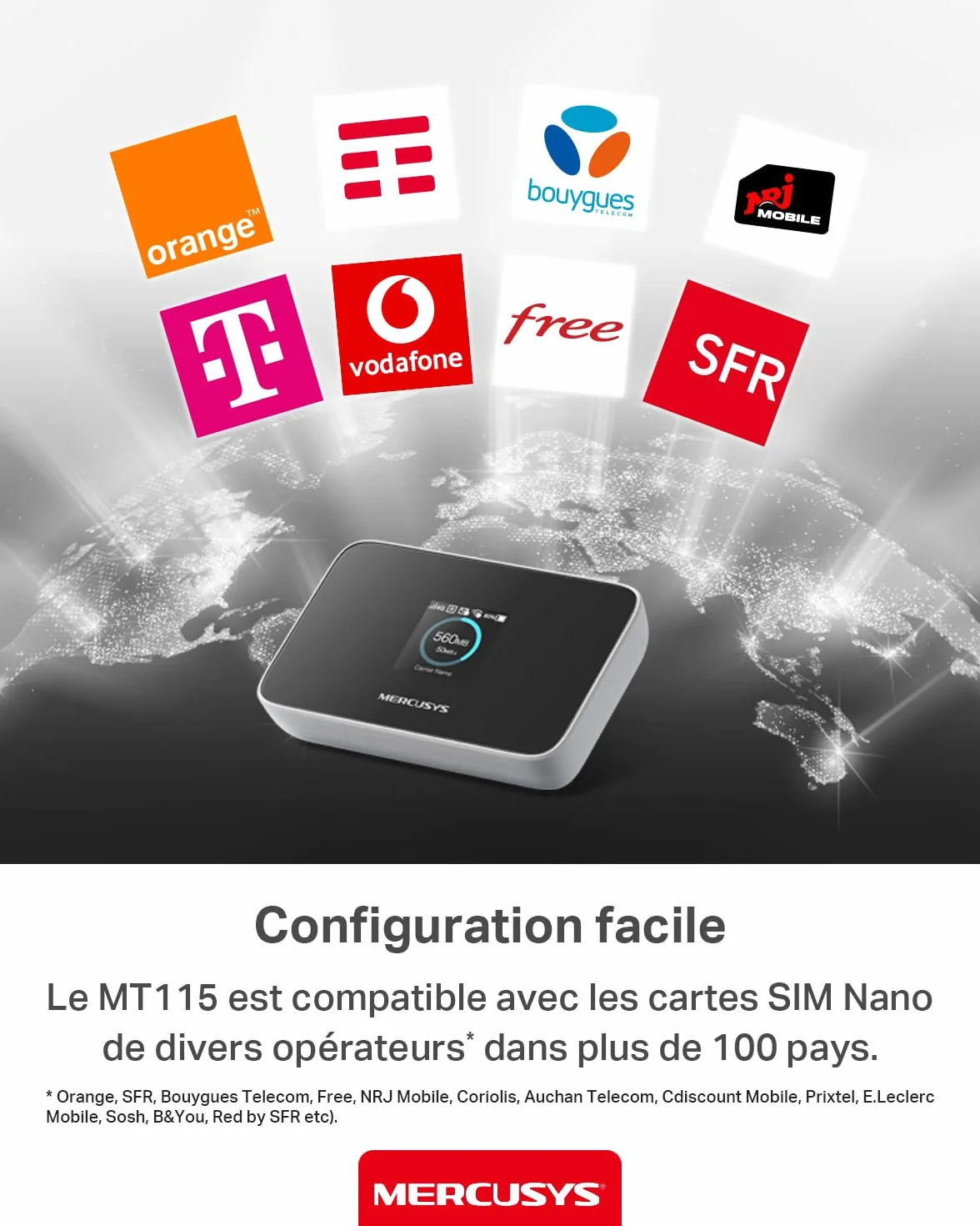 TP-Link MT115 Mercusys Hotspot 4G LTE Mobile Wi-Fi MiFi 6 AX300 Jusqu'à 287 MB/s Pocket WiFi Portable Batterie 2400 mAh Écran LCD Déverrouillé
