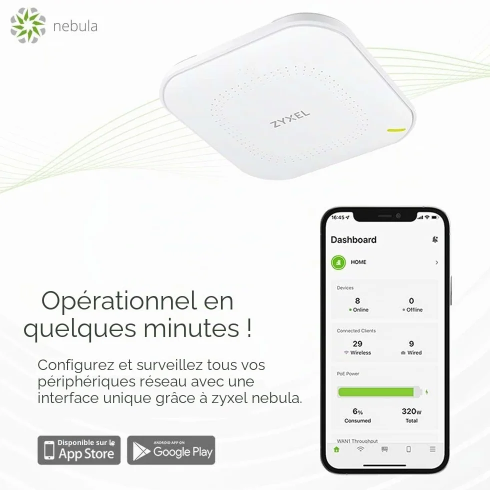 Zyxel NWA50AX Point d'Accès WiFi 6 AX1800 802.11ax Bi-Bande PoE