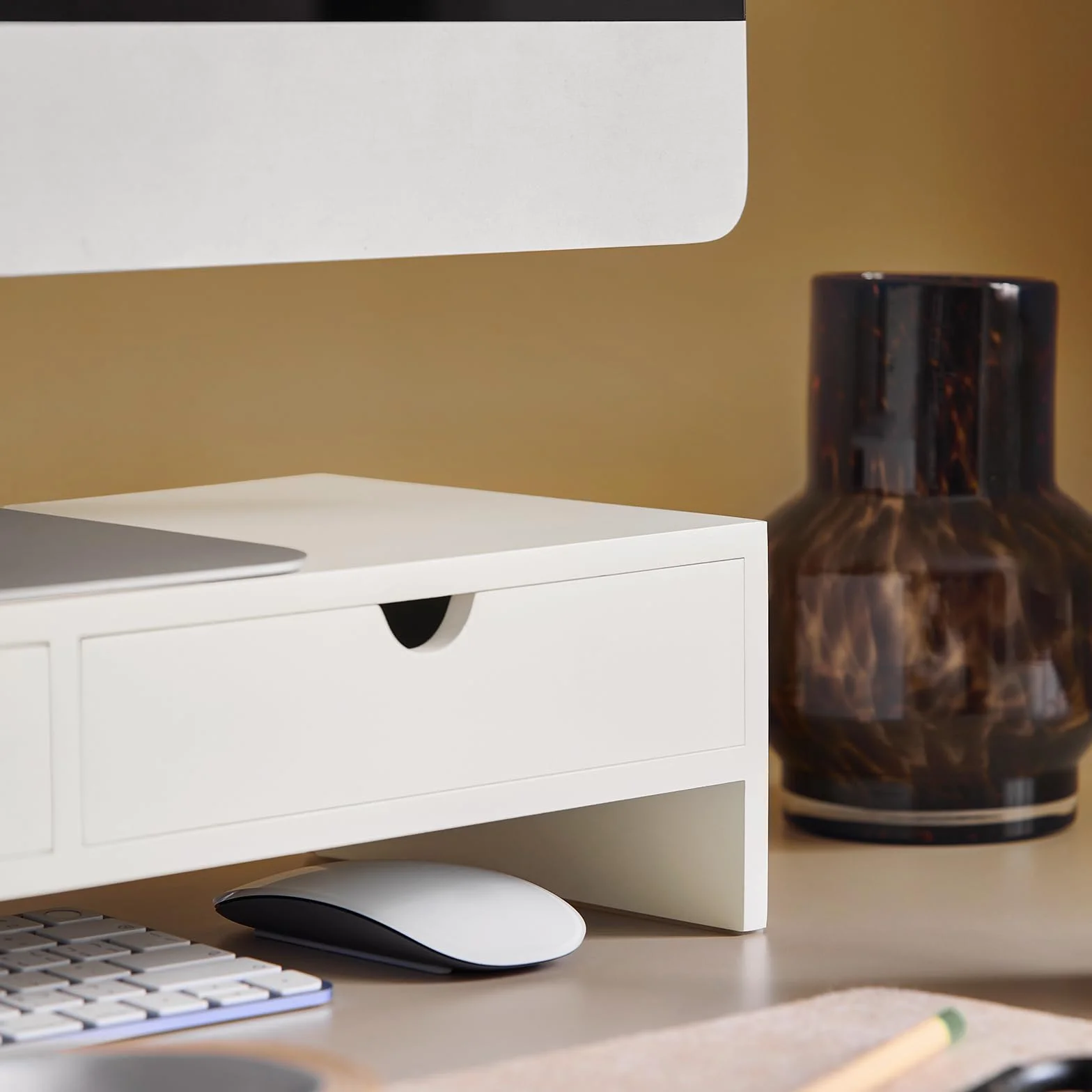 SoBuy Support Écran PC Rehausseur Bureau 2 Tiroirs Rangement Moniteur Universel Ordinateur Portable Blanc 47x18x11cm BBF02-W