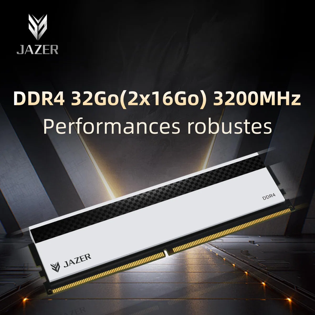 JAZER RAM DDR4 32Go Kit (2x16Go) 3200MHz CL18 Mémoire | Overclocking XMP 2.0, UDIMM 1.35V, Pour Ordinateur de Bureau, Haute Performance Pour Jeux