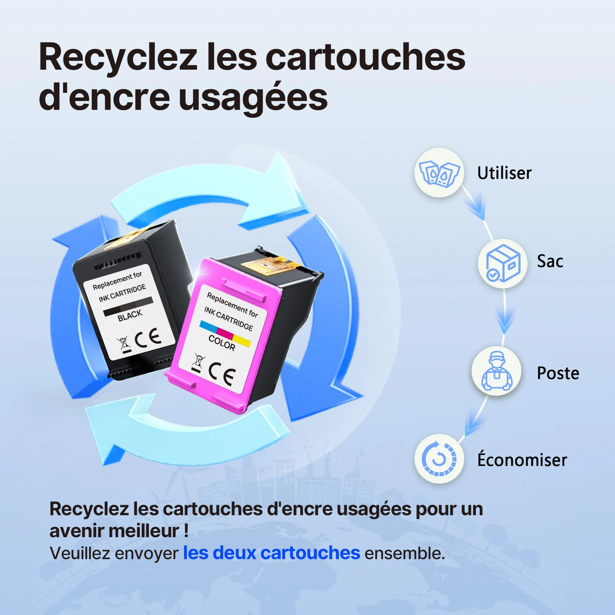 Cartouche d'encre HP 305 XL Noir et Couleur Remplacement pour HP DeskJet Envy