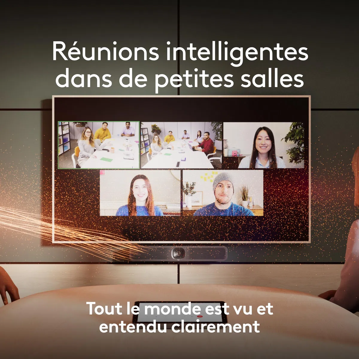 Logitech MeetUp 2 Caméra USB tout-en-un pour salle de conférence, barre vidéo compacte avec IA, compatible Microsoft Teams, Zoom Rooms, Google Meet