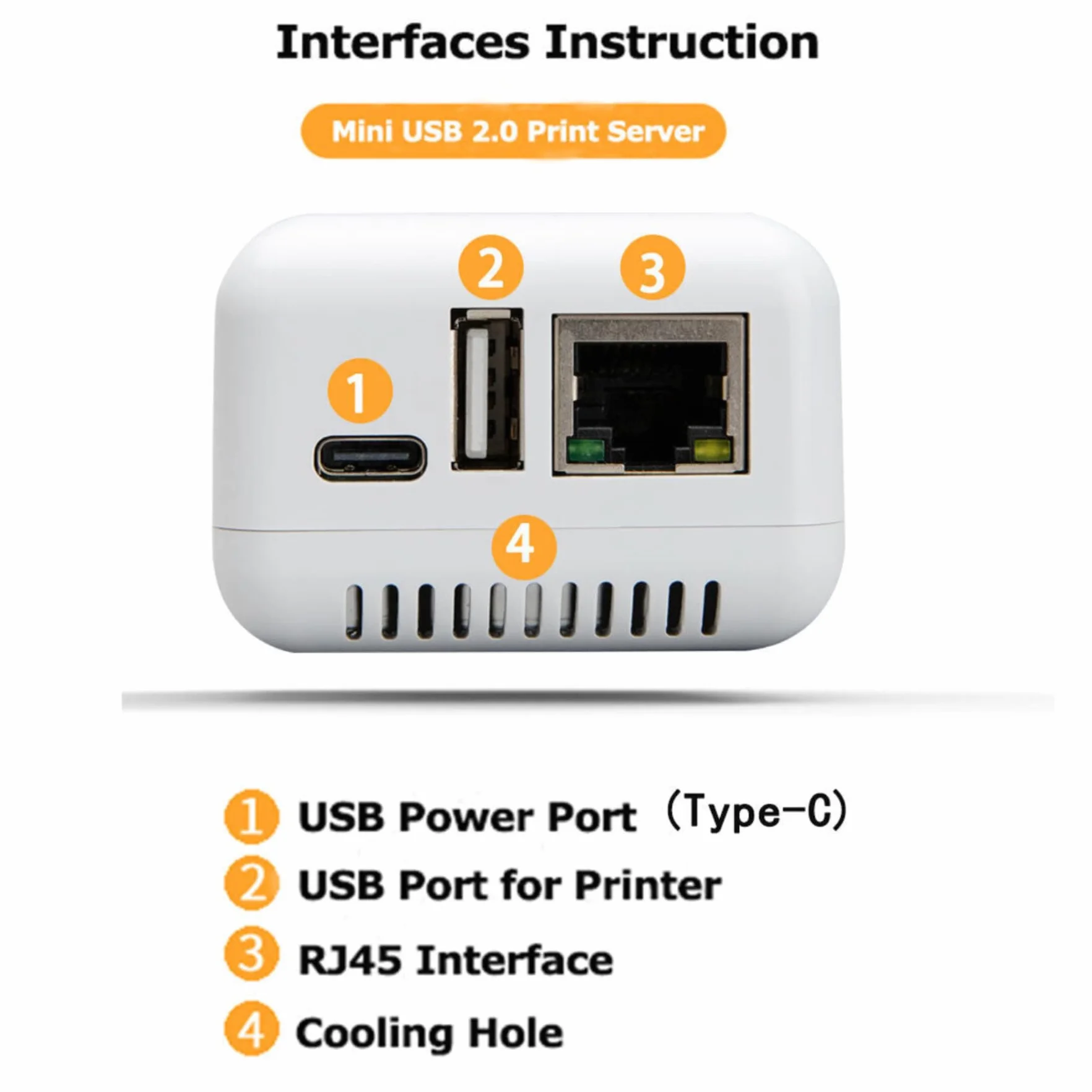 Bewinner Serveur d'impression sans Fil USB 2.0 1 Port Réseau avec Type C