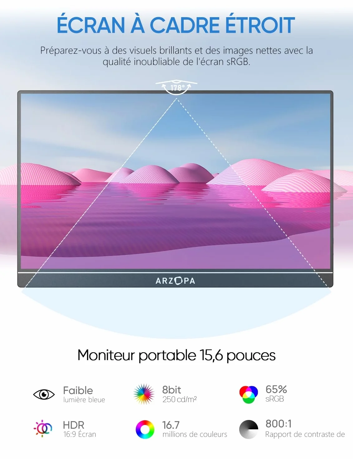 ARZOPA Moniteur Portable 15,6" FHD IPS Écran Ultra Fin USB-C HDMI A1