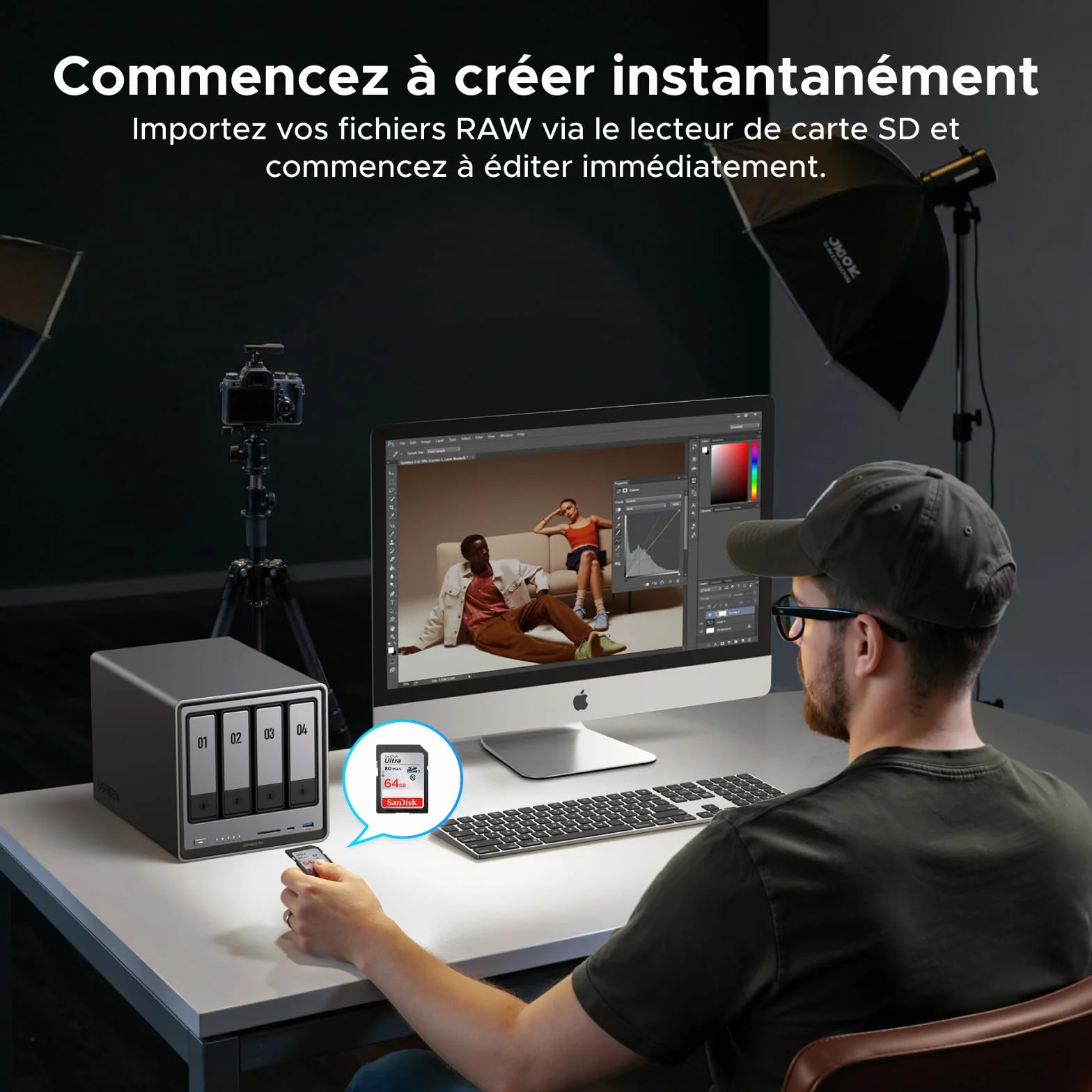 UGREEN NASync DXP4800 Pro NAS de Bureau 4 Baies, Processeur Intel i3-1315U, 8 Go RAM DDR5, SSD 128 Go, 10 GbE