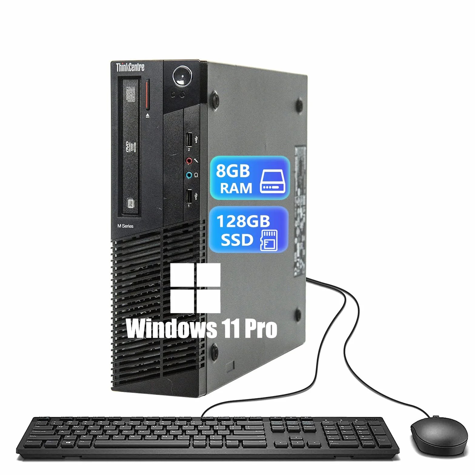 Lenovo ThinkCentre M82 SFF Ordinateur de Bureau Intel Core i3-2120 8 Go RAM 128 Go SSD Wi-Fi Bluetooth Clavier QWERTY Windows 11 Pro Reconditionné