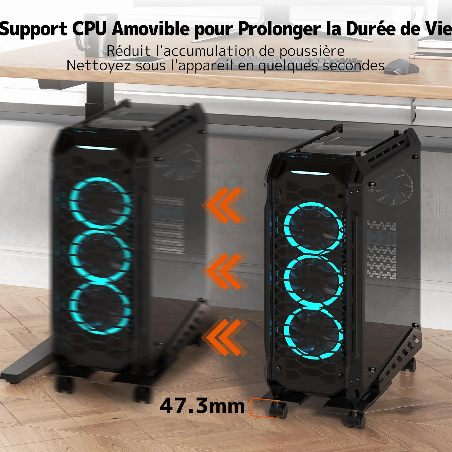 PUTORSEN Support Tour PC Mobile, Chariot avec Roues Verrouillables, Antidérapantes, Taille Réglable, Compatible avec La Plupart des Tours (Noir)