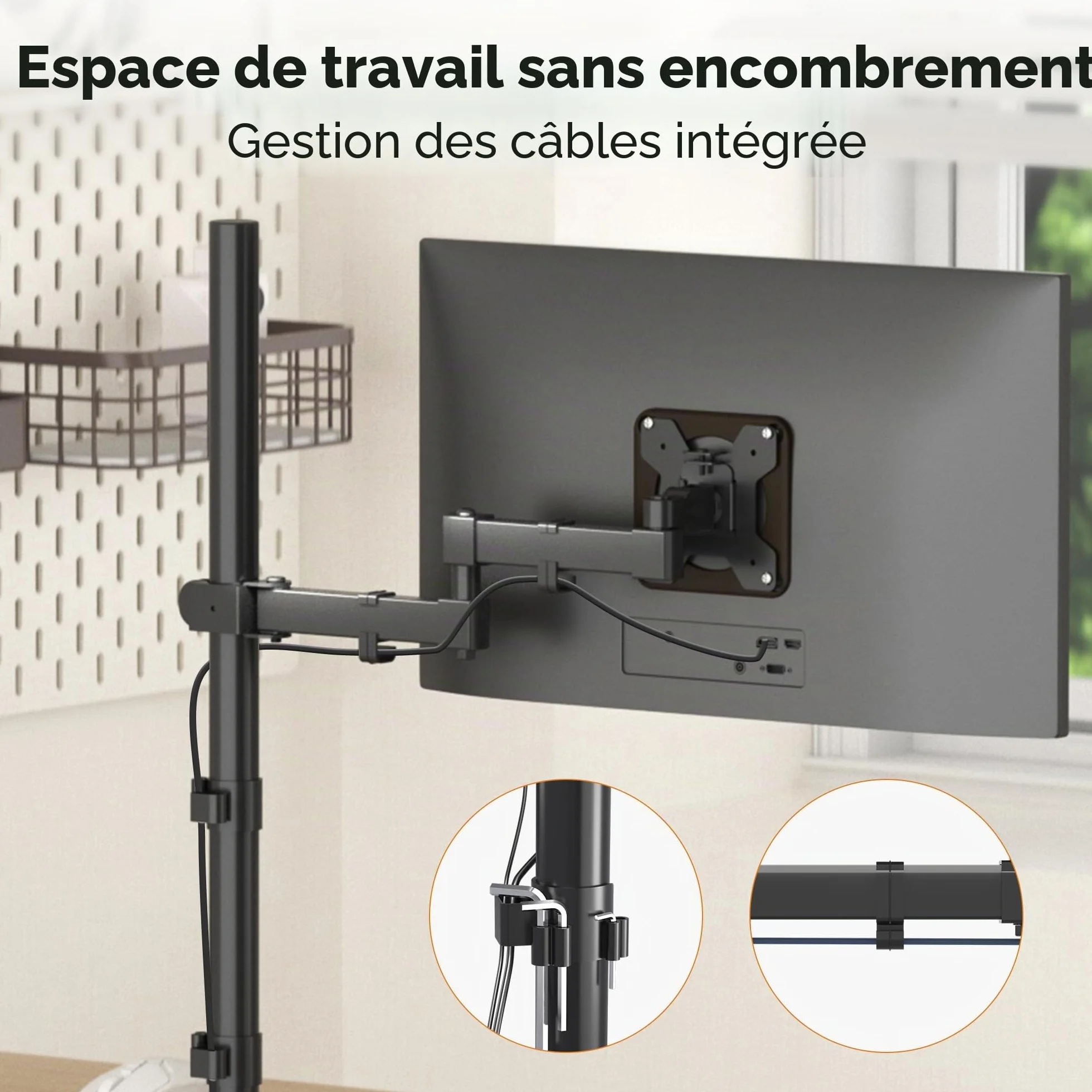 Bras Écran PC Bracwiser pour Moniteurs 13-32 Pouces, VESA 75/100 mm, Réglable en Hauteur 80cm, Rotation 360°, Pivotement 90°, Charge Max 10 kg