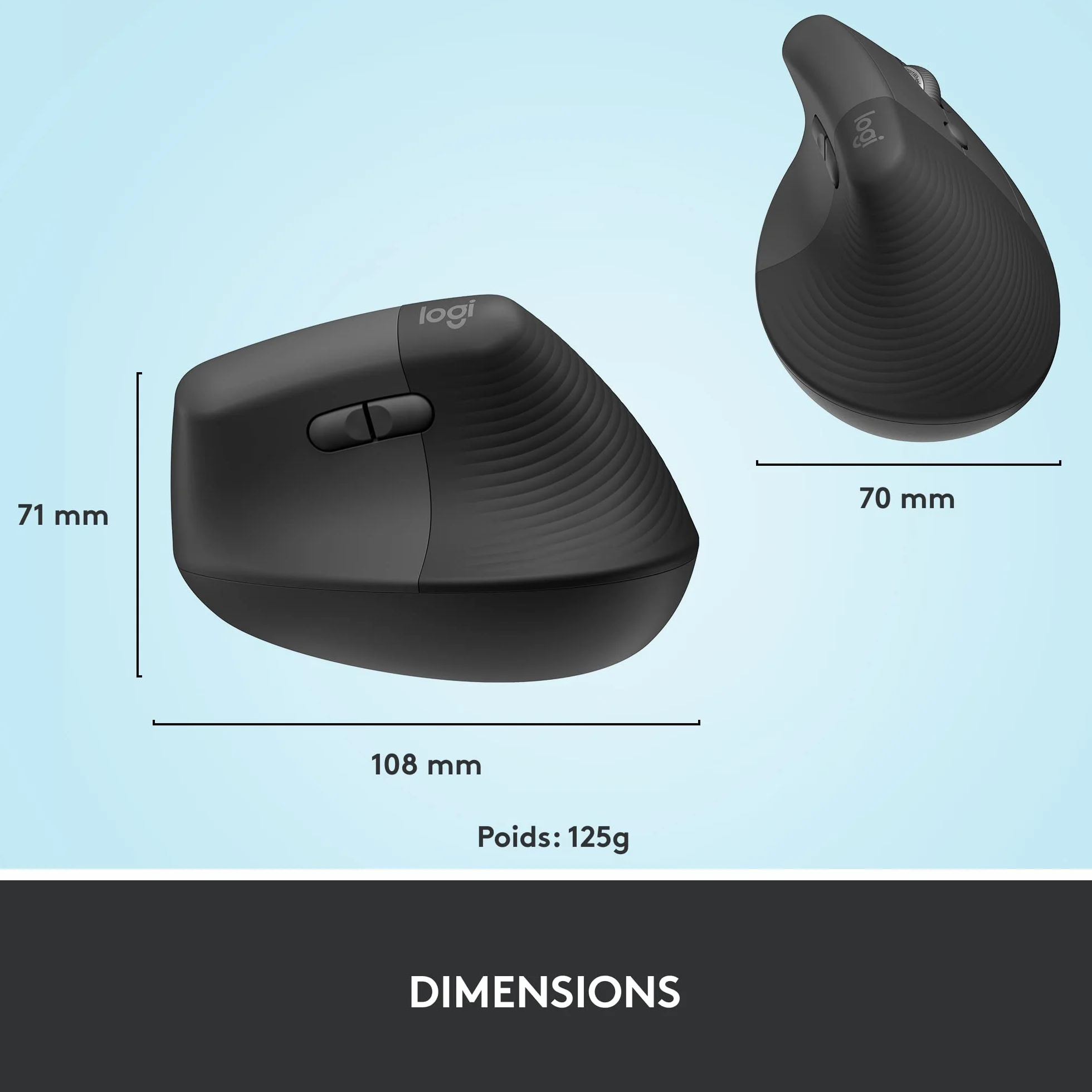 Souris Ergonomique Verticale Logitech Lift sans Fil Bluetooth Logi Bolt Silencieuse 4 Boutons Graphite