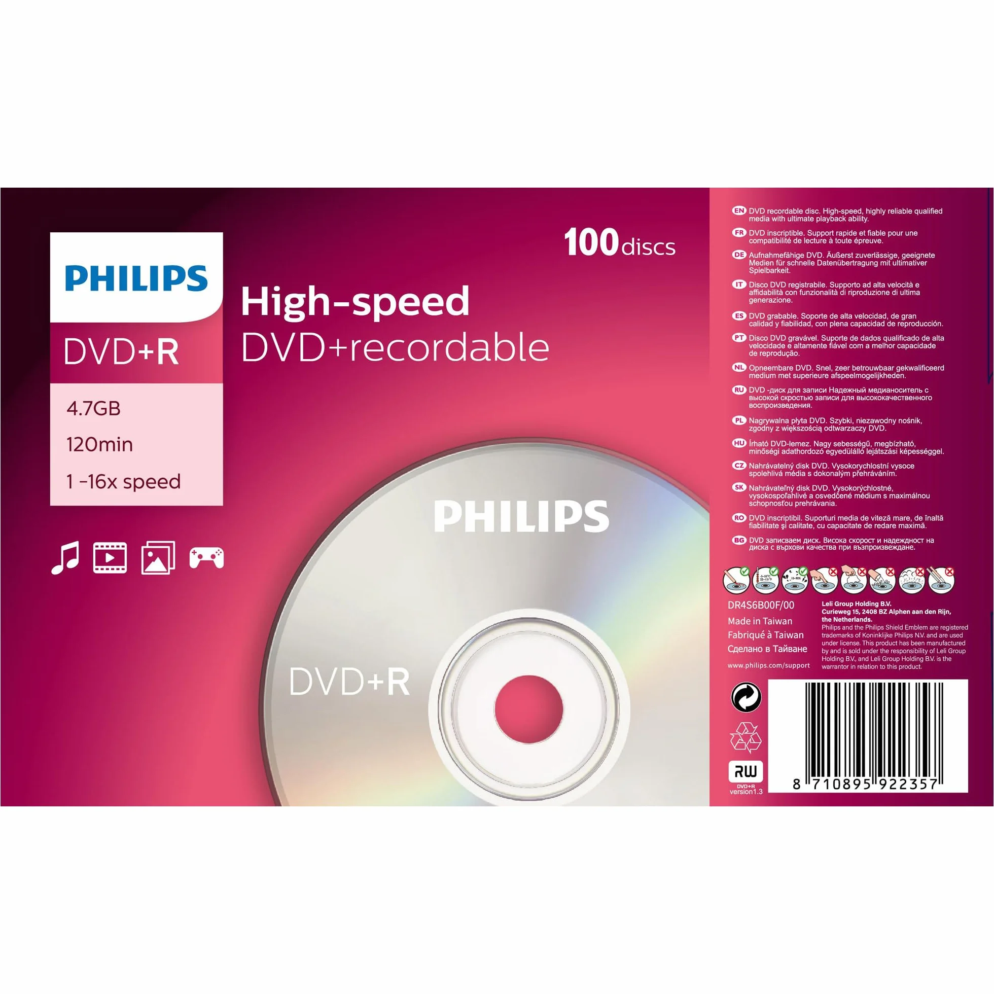 Philips DVD+R 16x 100 pièces 4,7GB