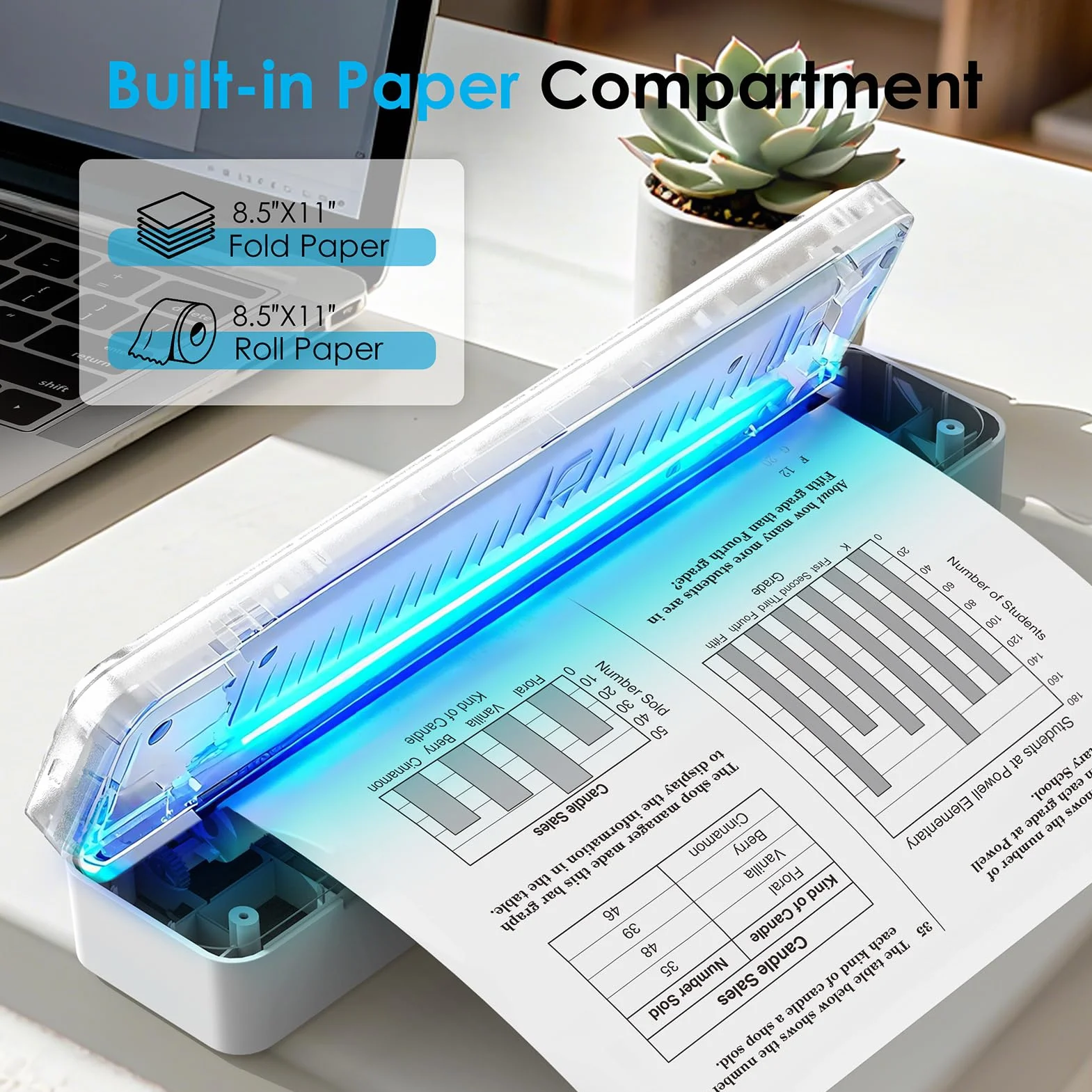 Imprimante thermique Bluetooth portable sans fil Knaon, compatible papier thermique US Letter A4, inclut 3 rouleaux