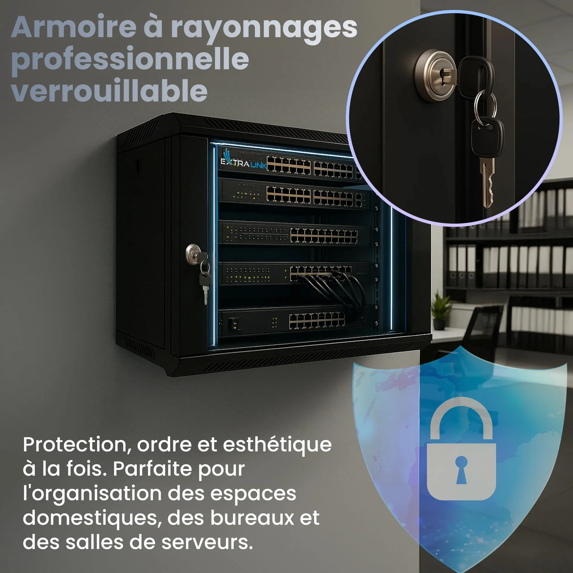 Extralink Baie de Brassage 19 Pouces 6U Armoire réseau 400mm Profondeur Montage Mural Sol 60kg Noir
