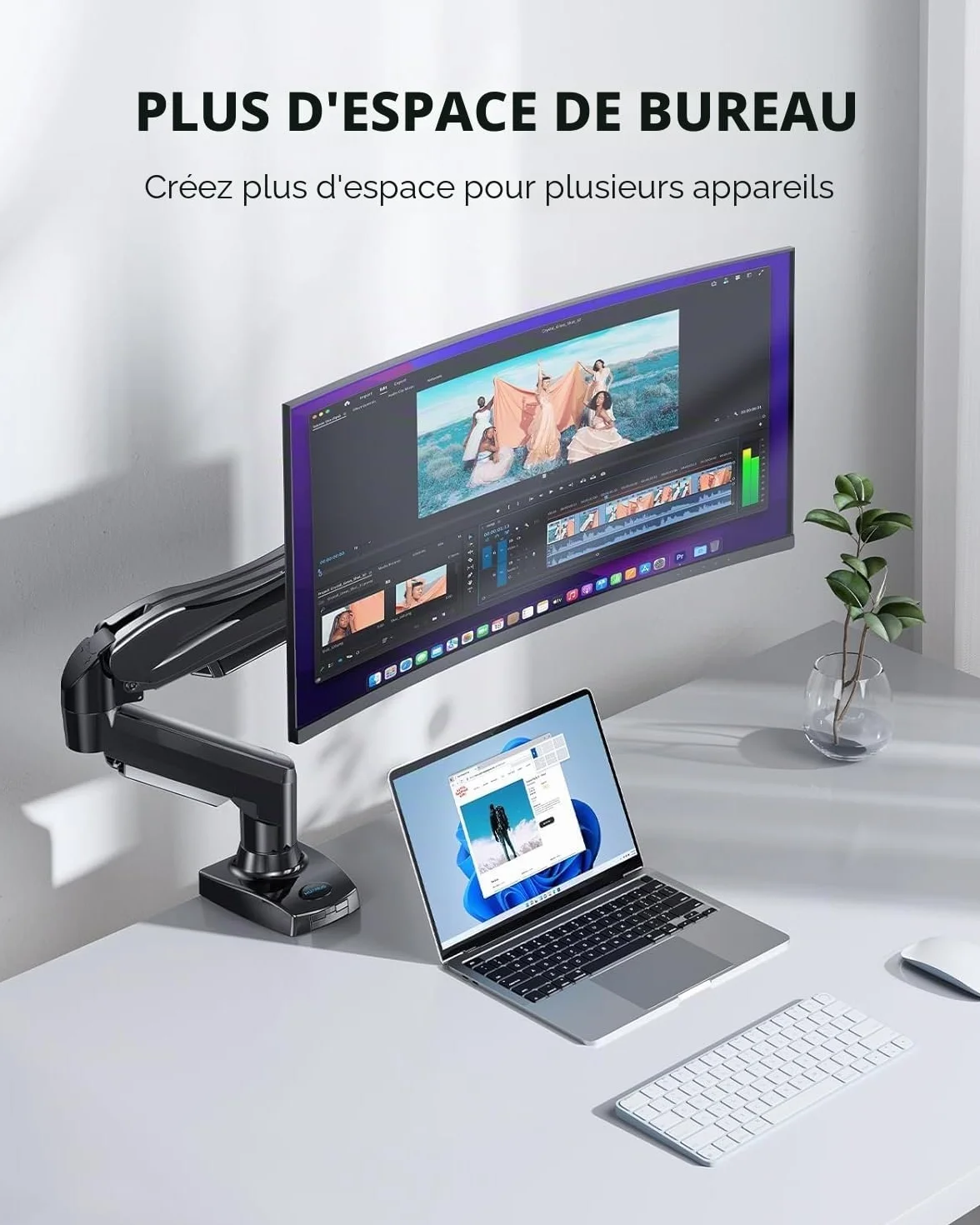 HUANUO Support Écran PC 13-32 Pouces Bras Simple Réglable Hauteur Inclinaison Pivotement Rotatif VESA 75 100 mm